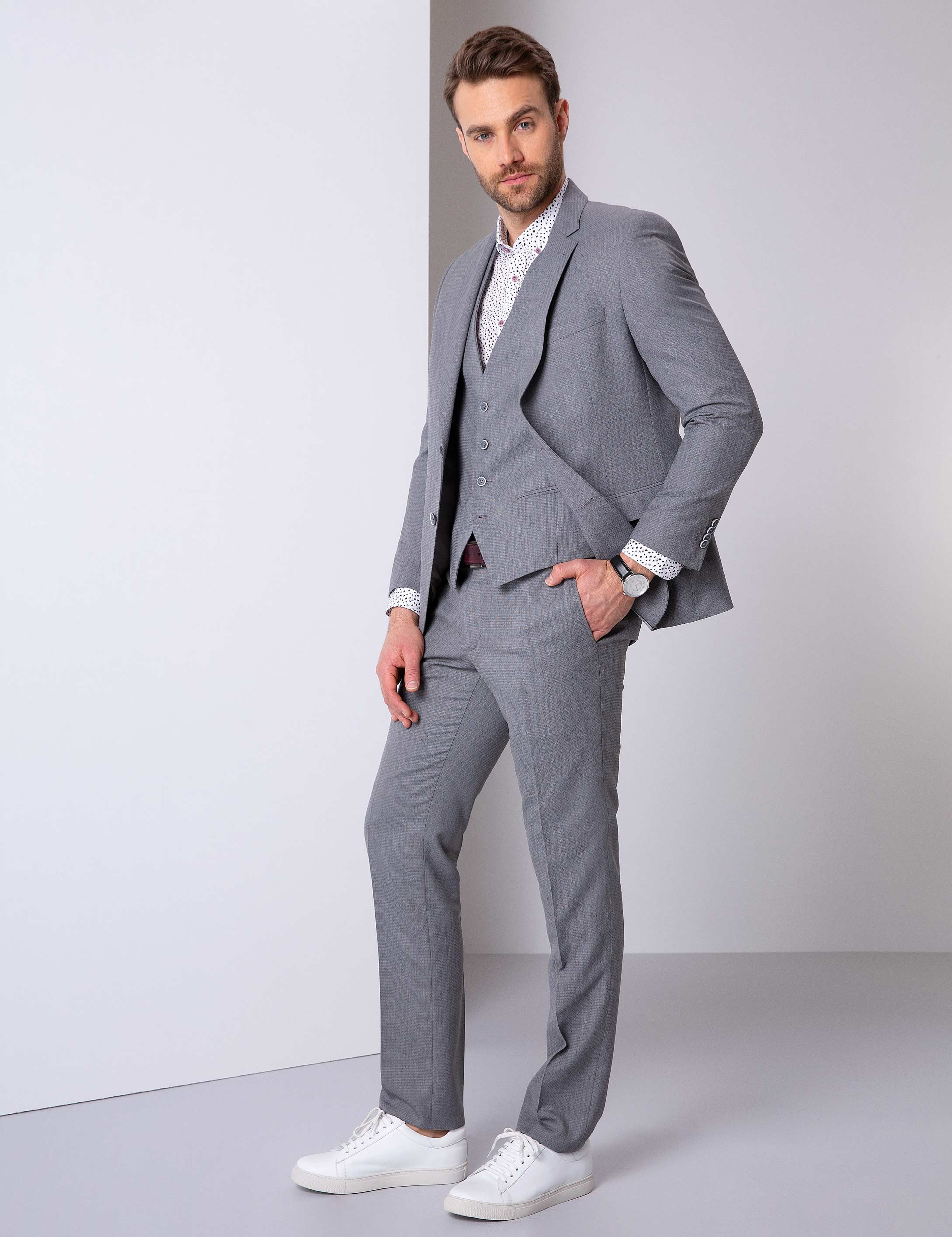 Gri Slim Fit Takım Elbise - Image 3