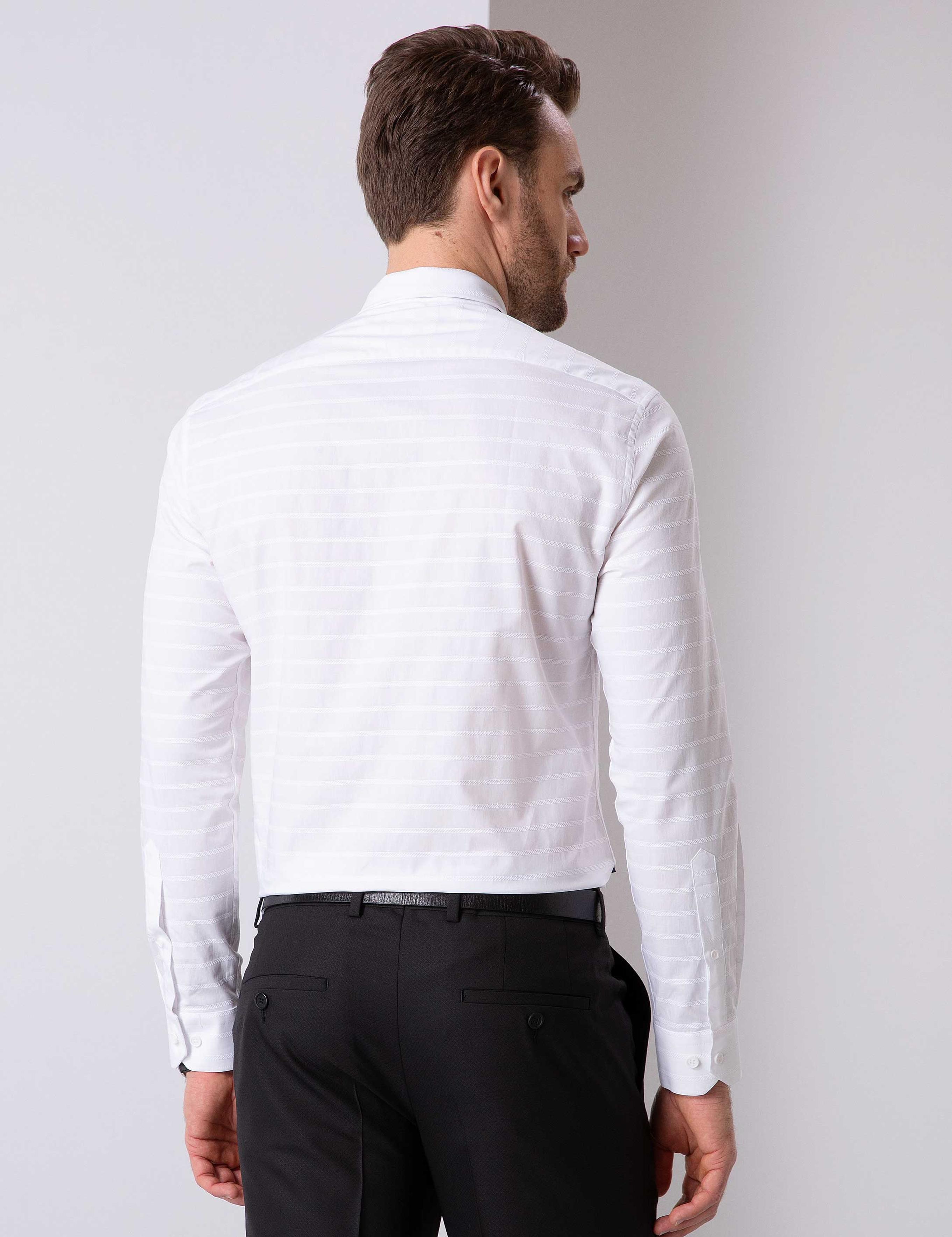 Beyaz Slim Fit Uzun Kollu Gömlek