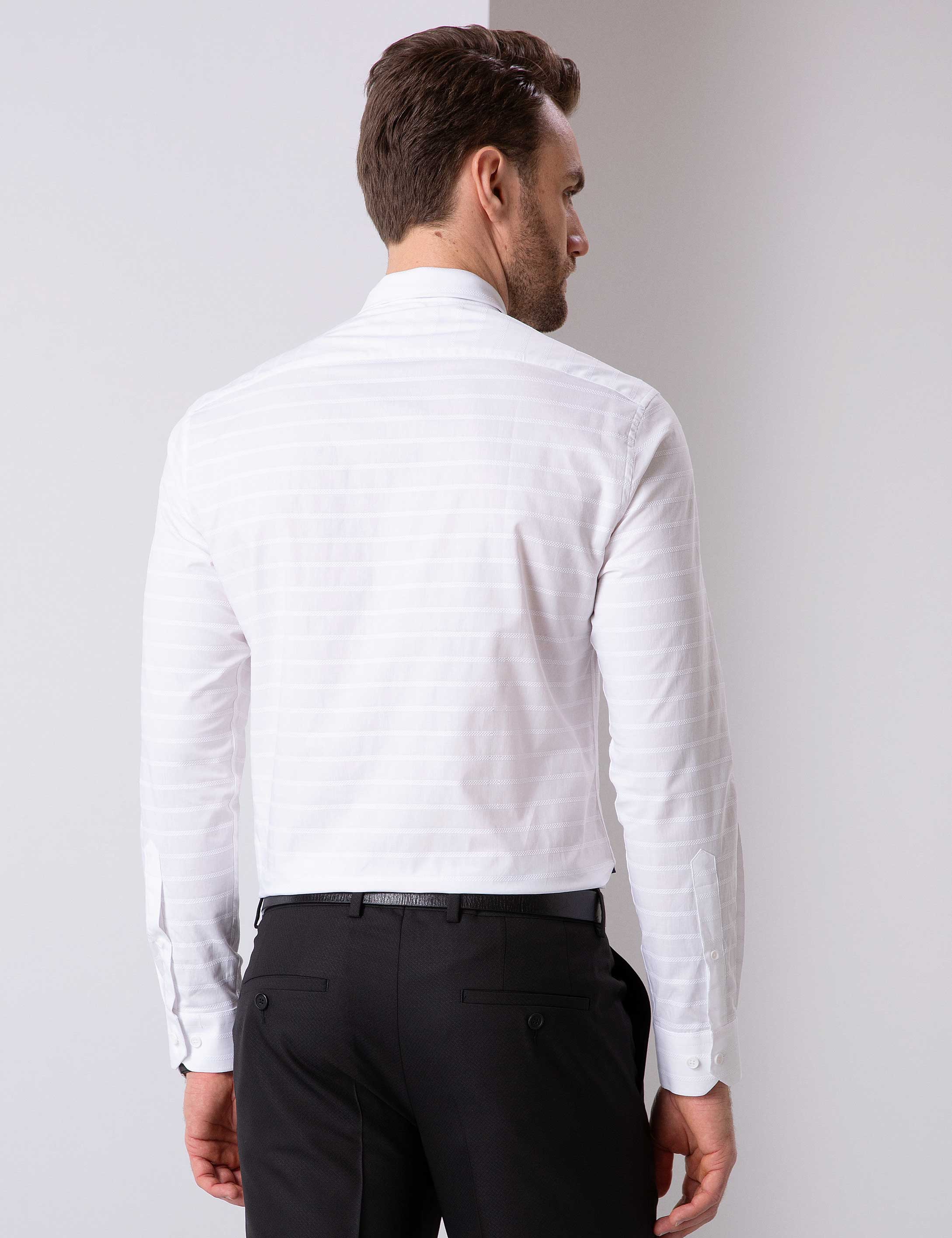 Beyaz Slim Fit Uzun Kollu Gömlek - Image 4