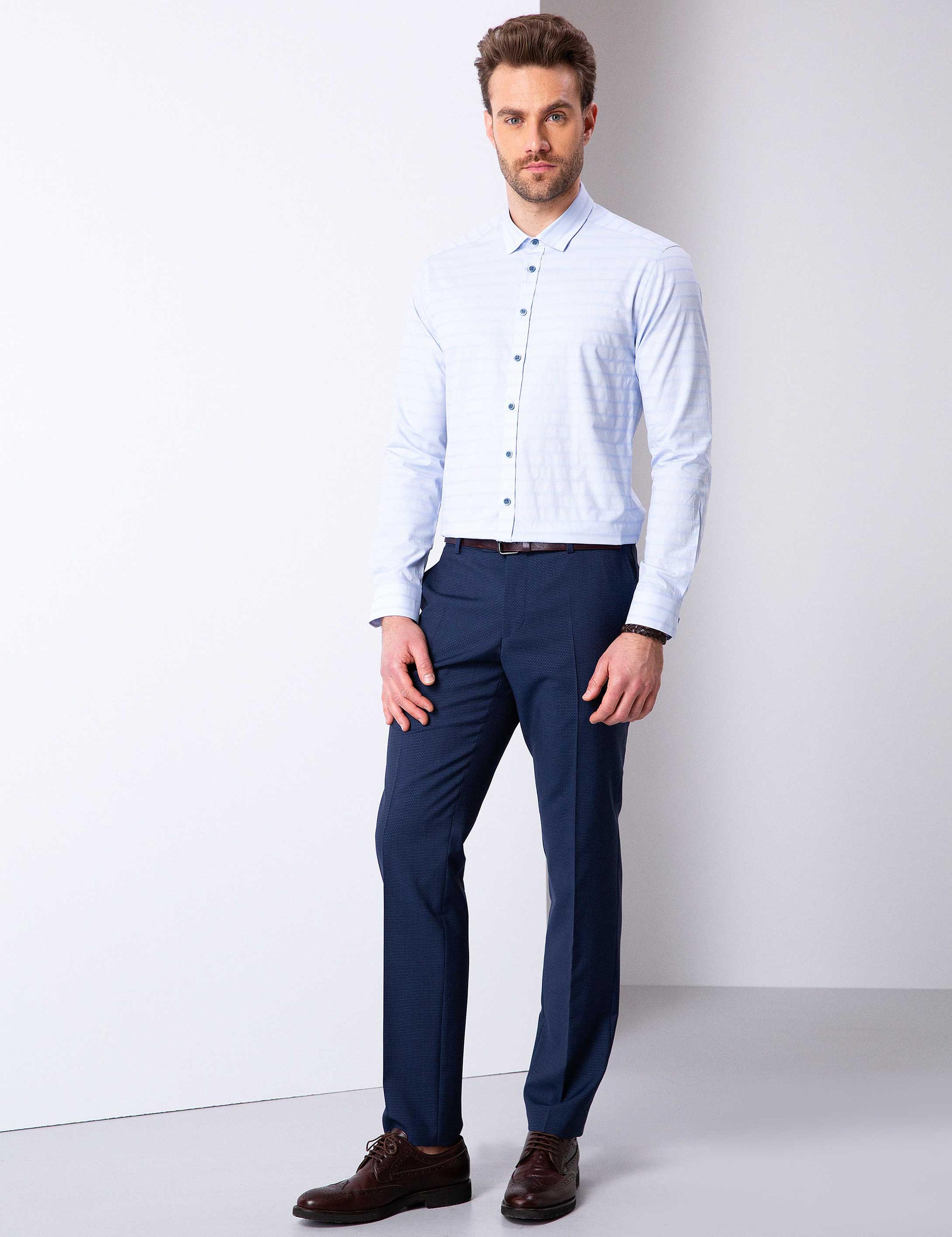 Açık Mavi Slim Fit Uzun Kollu Gömlek