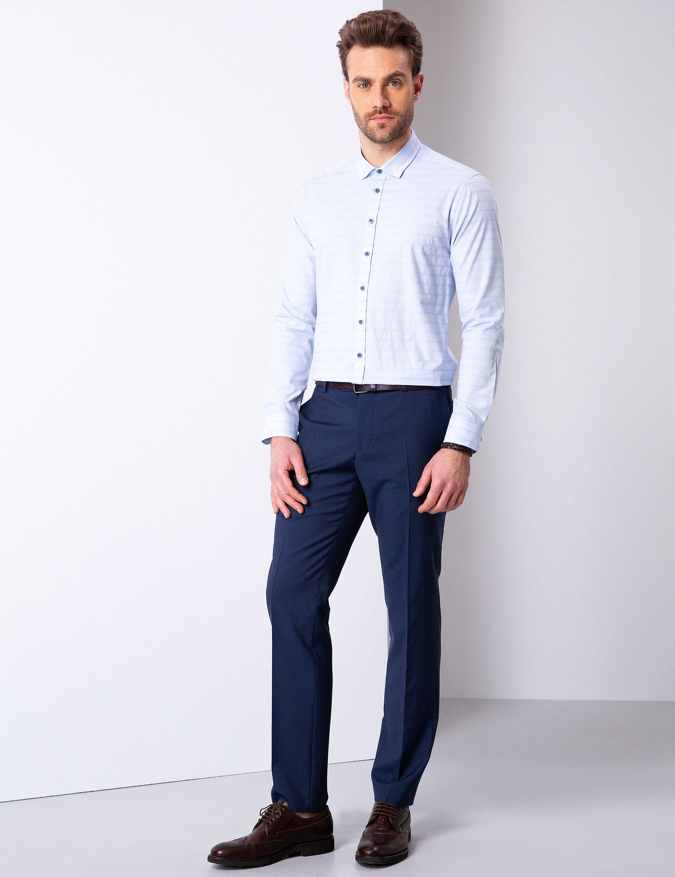 Açık Mavi Slim Fit Uzun Kollu Gömlek - Image 3