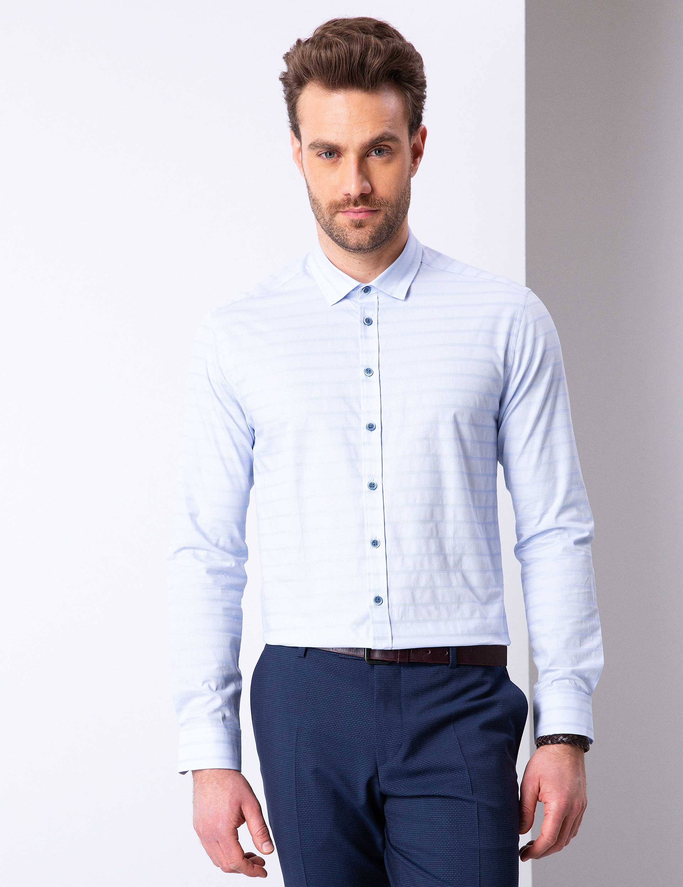 Açık Mavi Slim Fit Uzun Kollu Gömlek