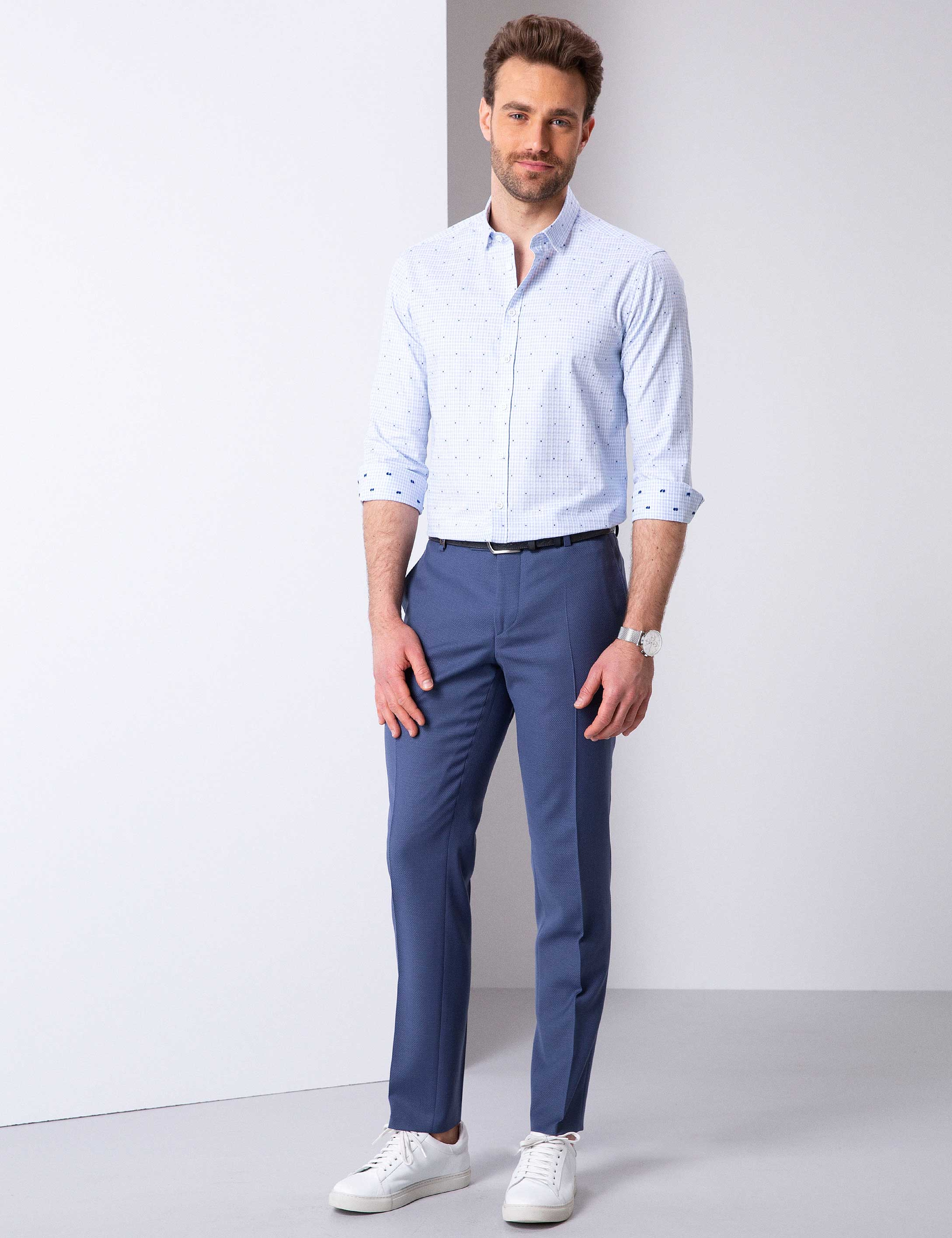 Açık Mavi Slim Fit Uzun Kollu Gömlek