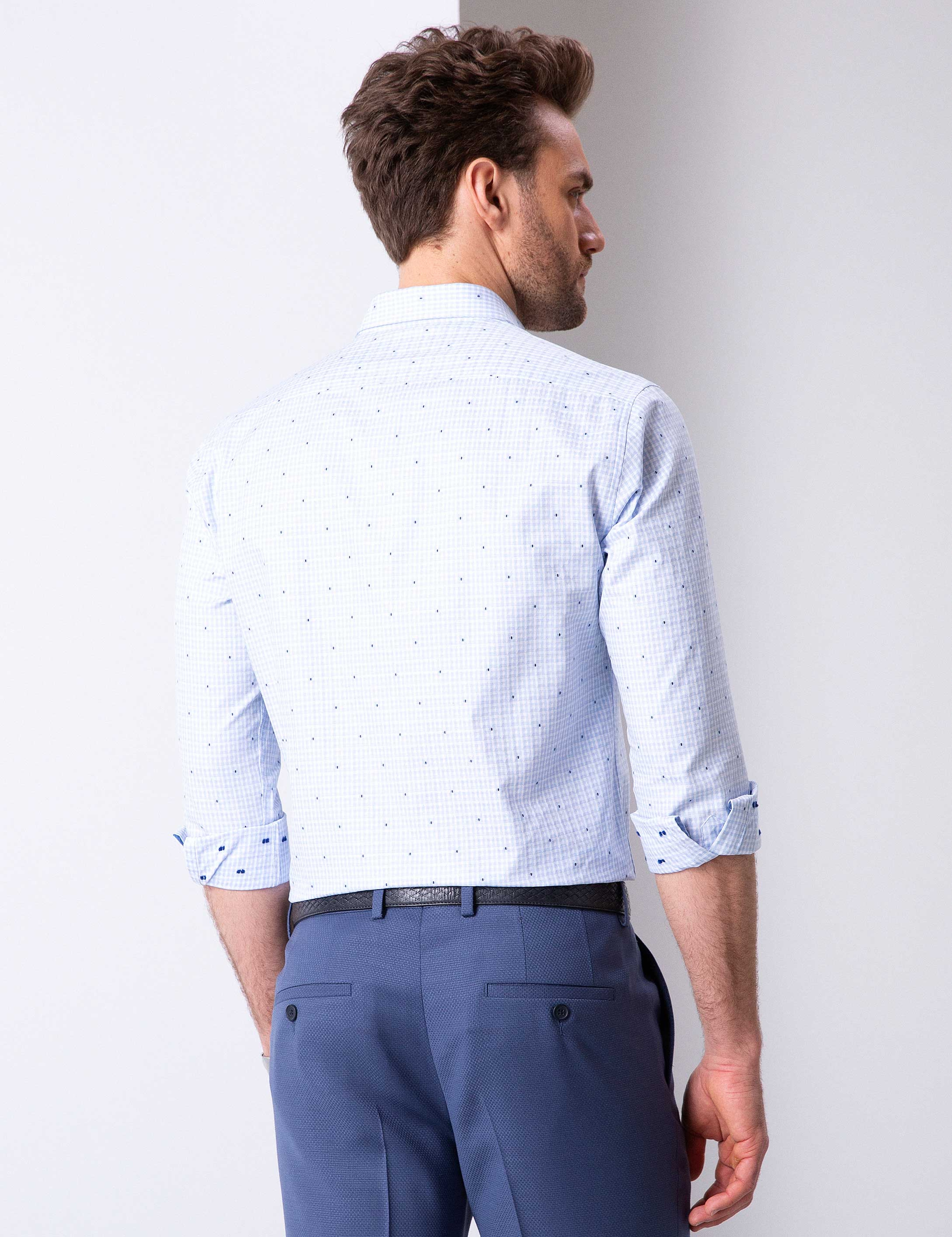 Açık Mavi Slim Fit Uzun Kollu Gömlek - Image 4