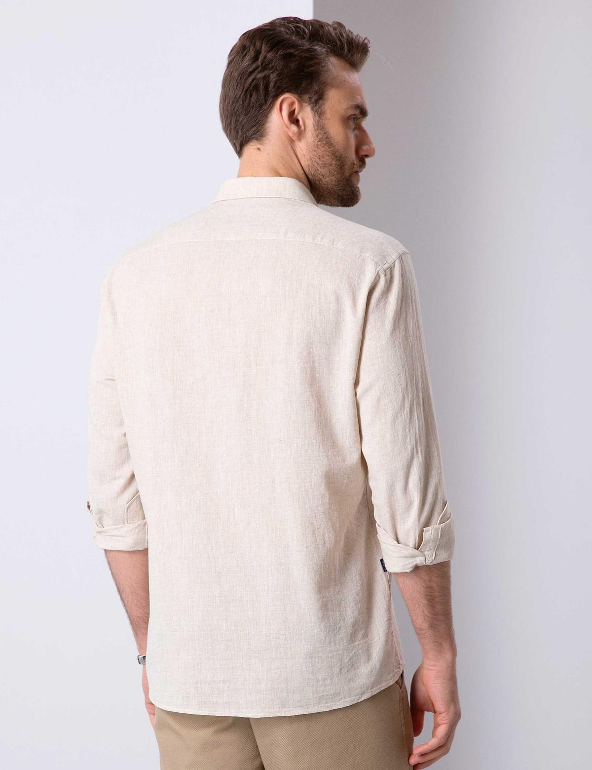 Bej Regular Fit Keten Karışımlı Gömlek - 50200524005