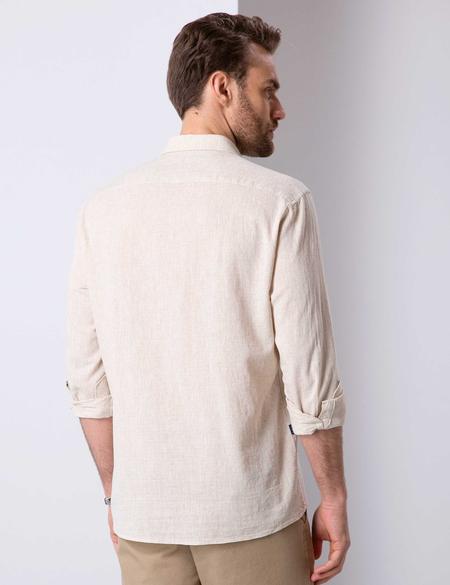 Bej Regular Fit Keten Karışımlı Gömlek - 50200524005