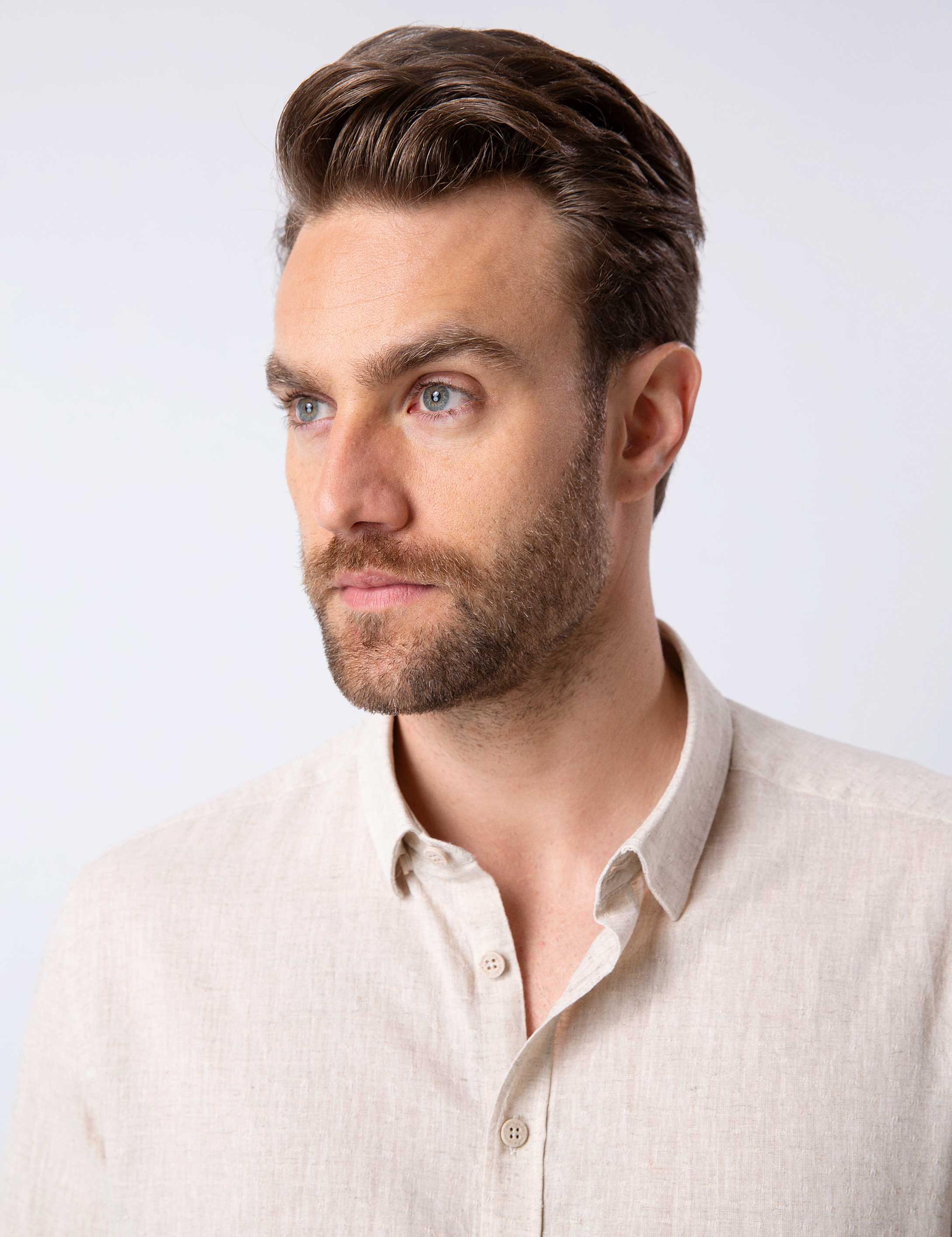 Bej Regular Fit Keten Karışımlı Gömlek