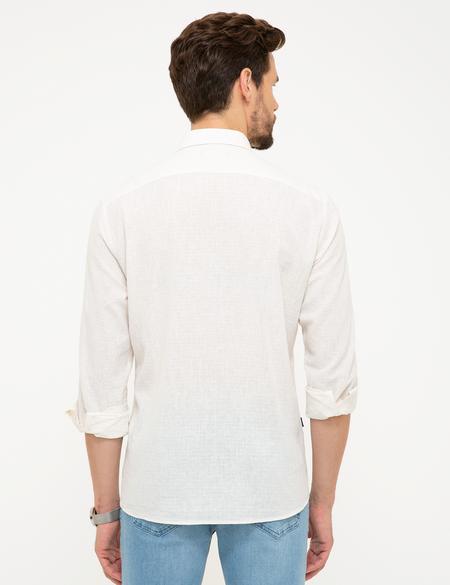 Beyaz Regular Fit Keten Karışımlı Gömlek - 50200524014