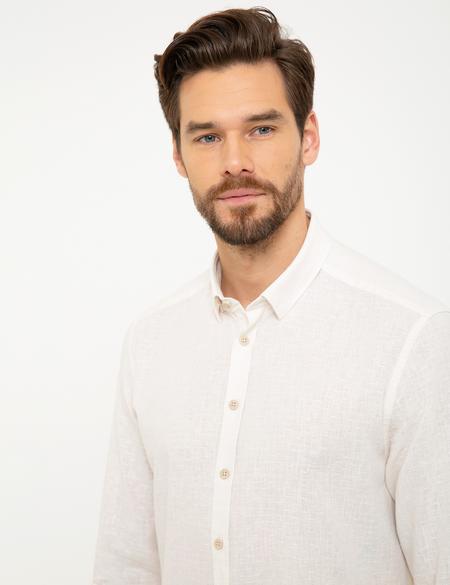 Beyaz Regular Fit Keten Karışımlı Gömlek - 50200524014