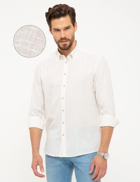 Beyaz Regular Fit Keten Karışımlı Gömlek - 50200524014