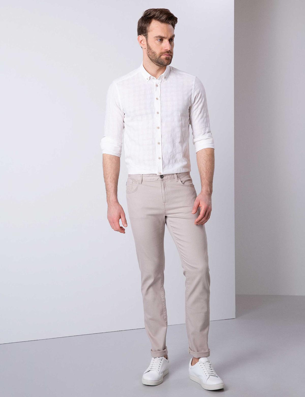 Beyaz Regular Fit Keten Karışımlı Gömlek - 50200528005