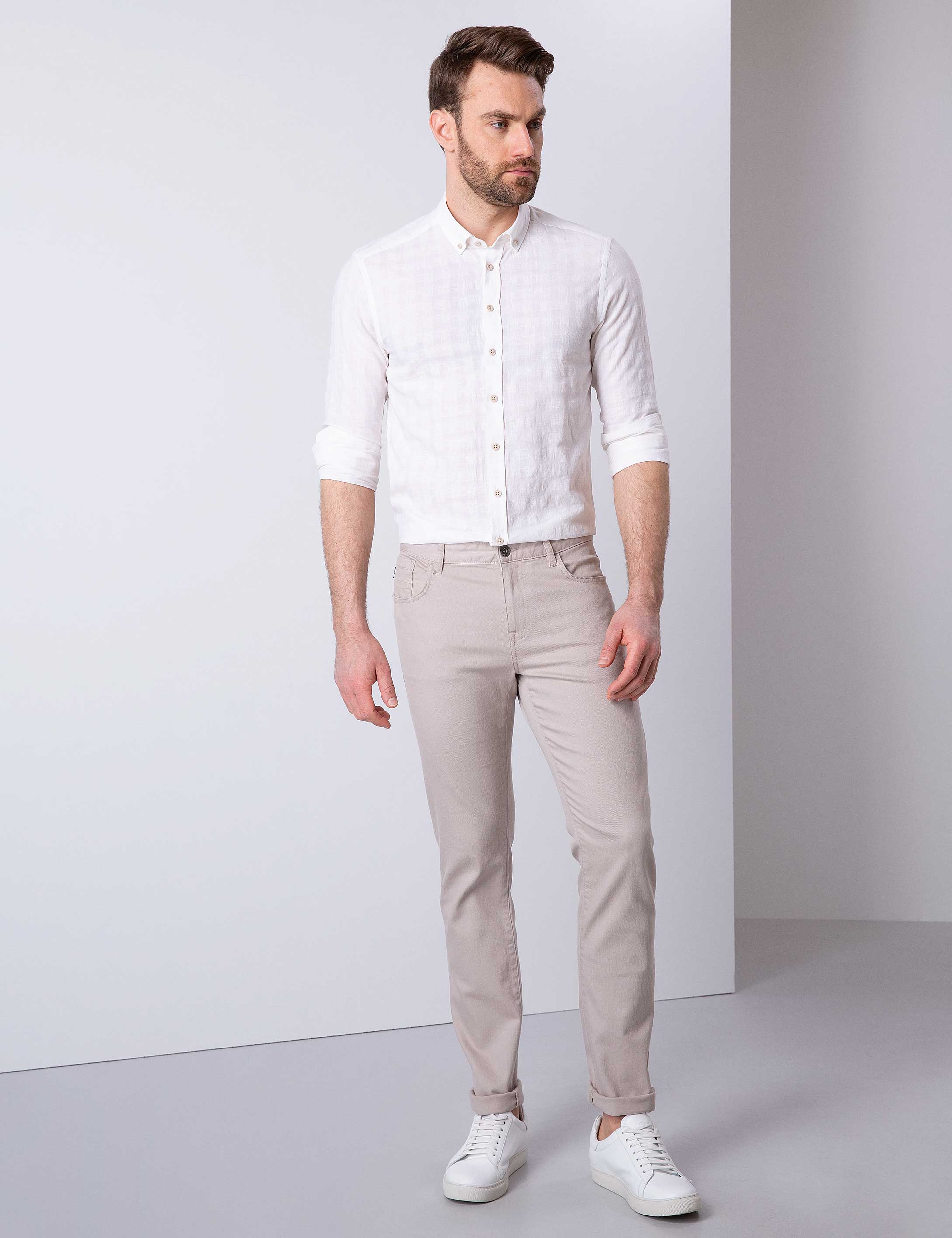 Beyaz Regular Fit Keten Karışımlı Gömlek - Image 2