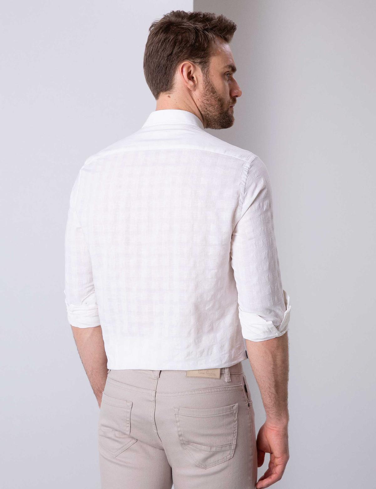 Beyaz Regular Fit Keten Karışımlı Gömlek - 50200528005