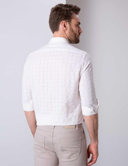 Beyaz Regular Fit Keten Karışımlı Gömlek - 50200528005