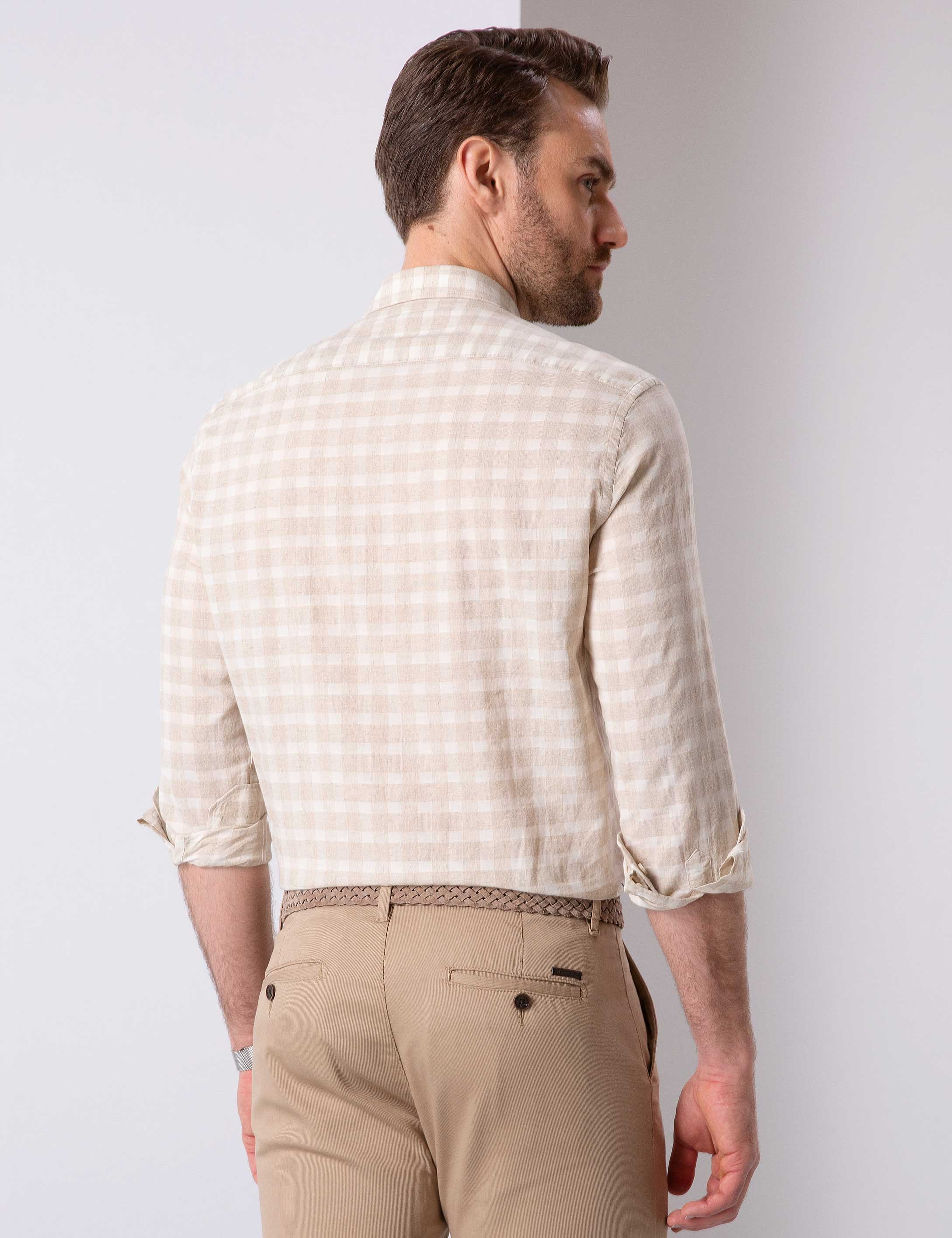 Bej Regular Fit Uzun Kollu Gömlek - Image 3