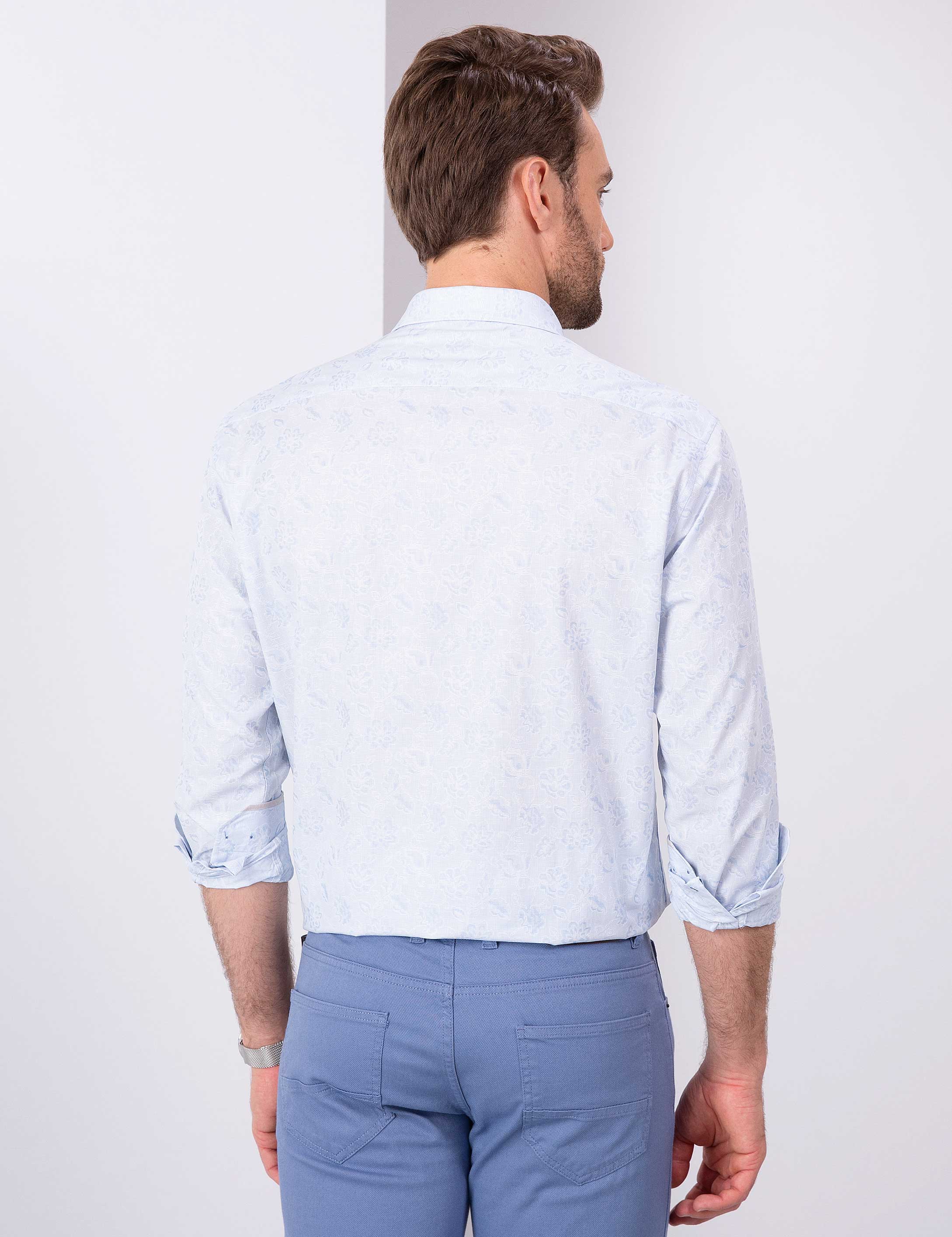 Açık Mavi Slim Fit Uzun Kollu Gömlek - Image 3