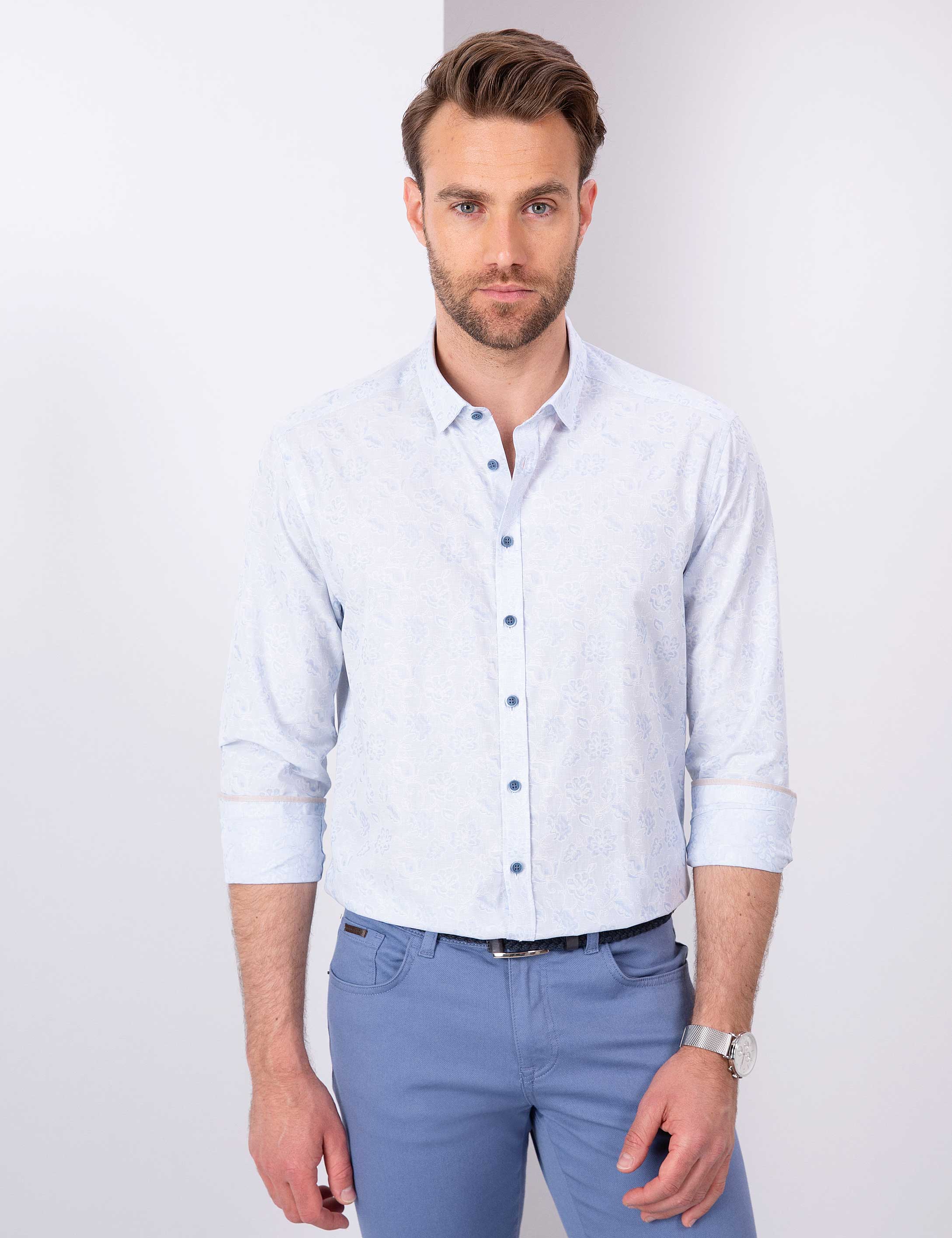 Açık Mavi Slim Fit Uzun Kollu Gömlek