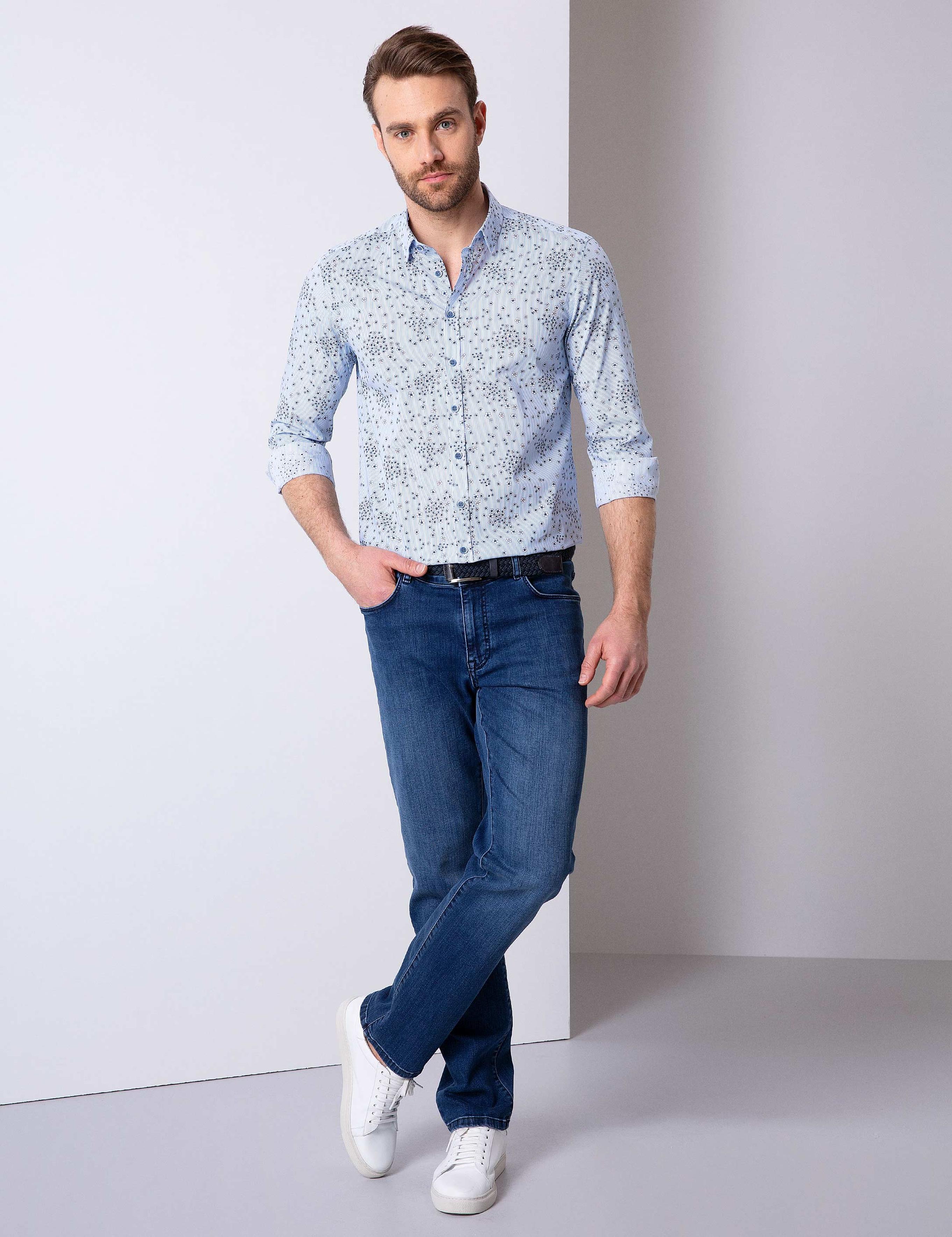 Mavi Slim Fit Uzun Kollu Gömlek