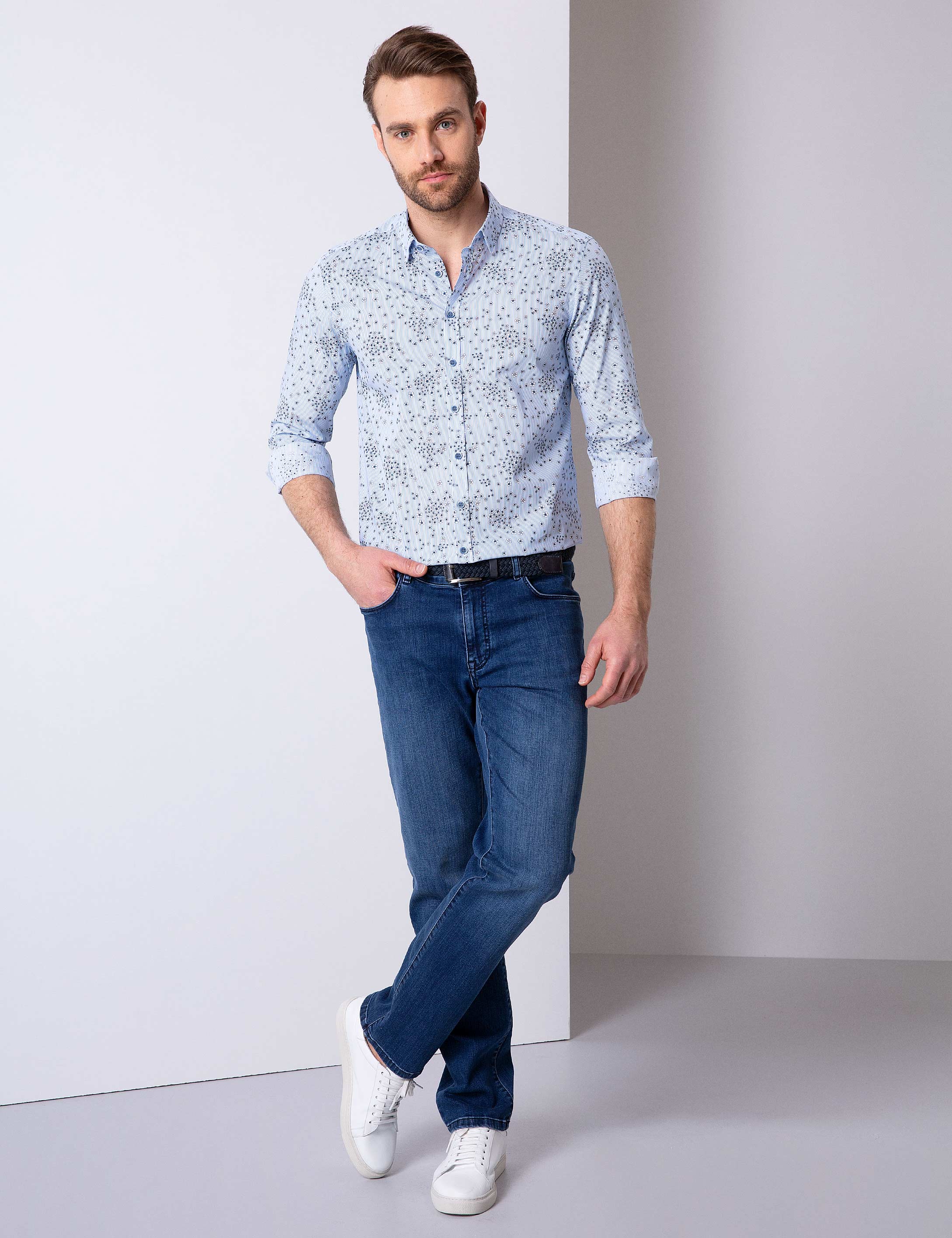 Mavi Slim Fit Uzun Kollu Gömlek - Image 2