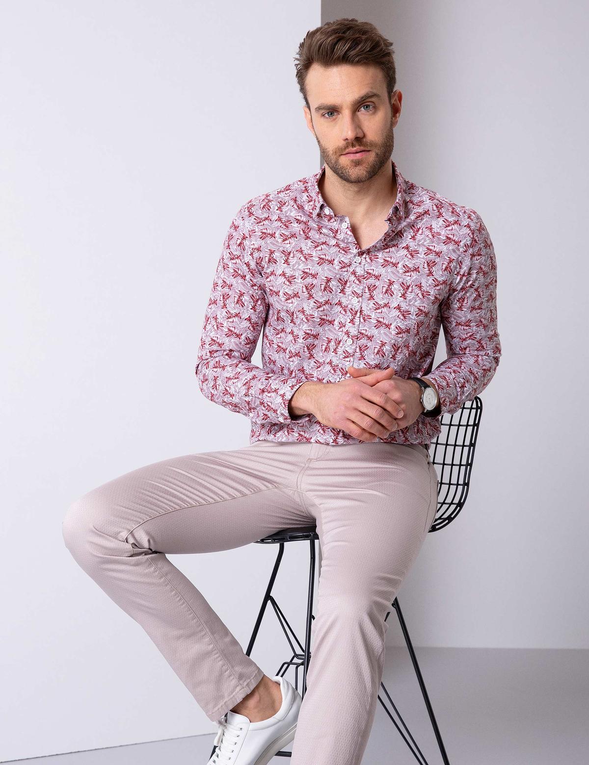 Bordo Slim Fit Uzun Kollu Gömlek - 50200592023