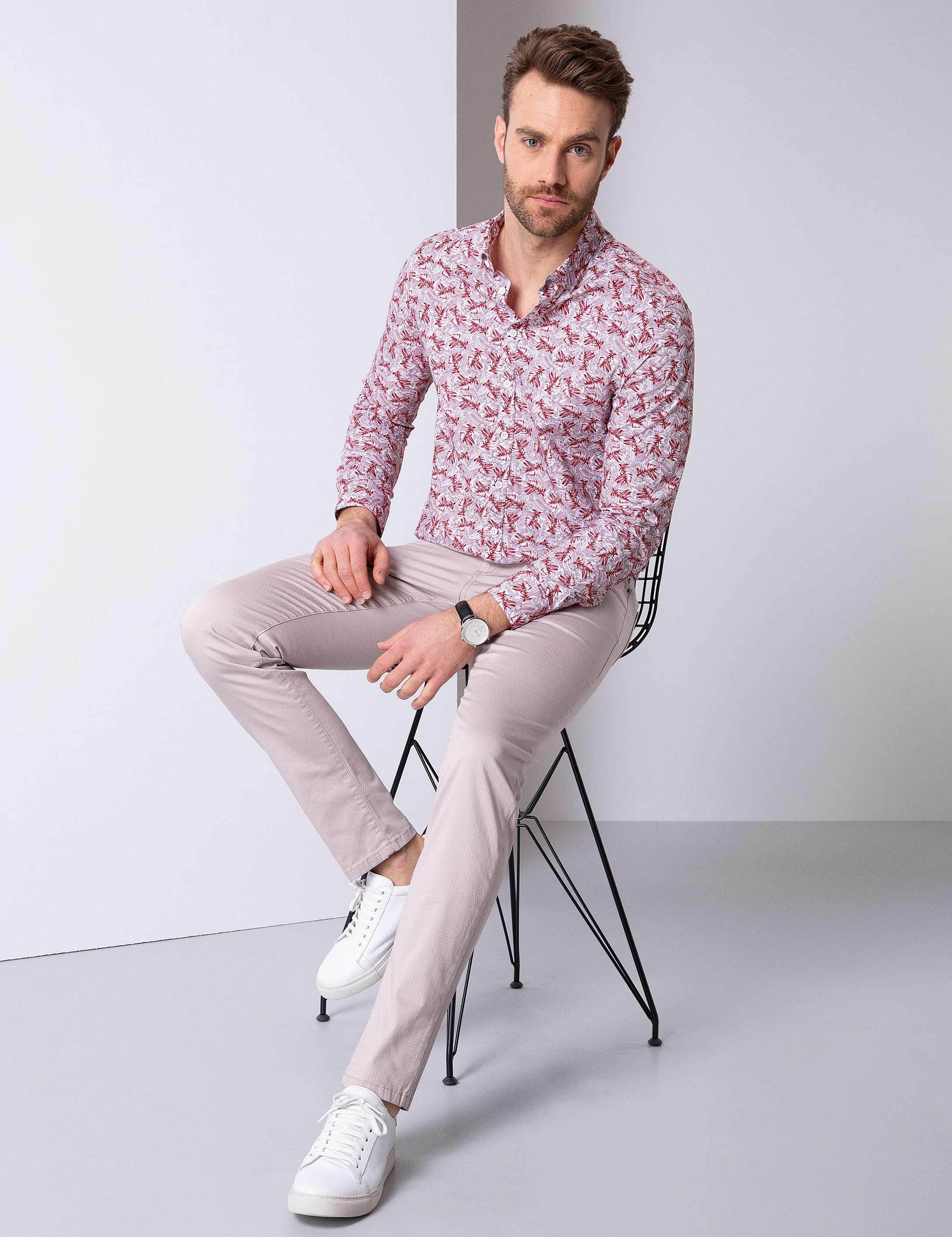 Bordo Slim Fit Uzun Kollu Gömlek