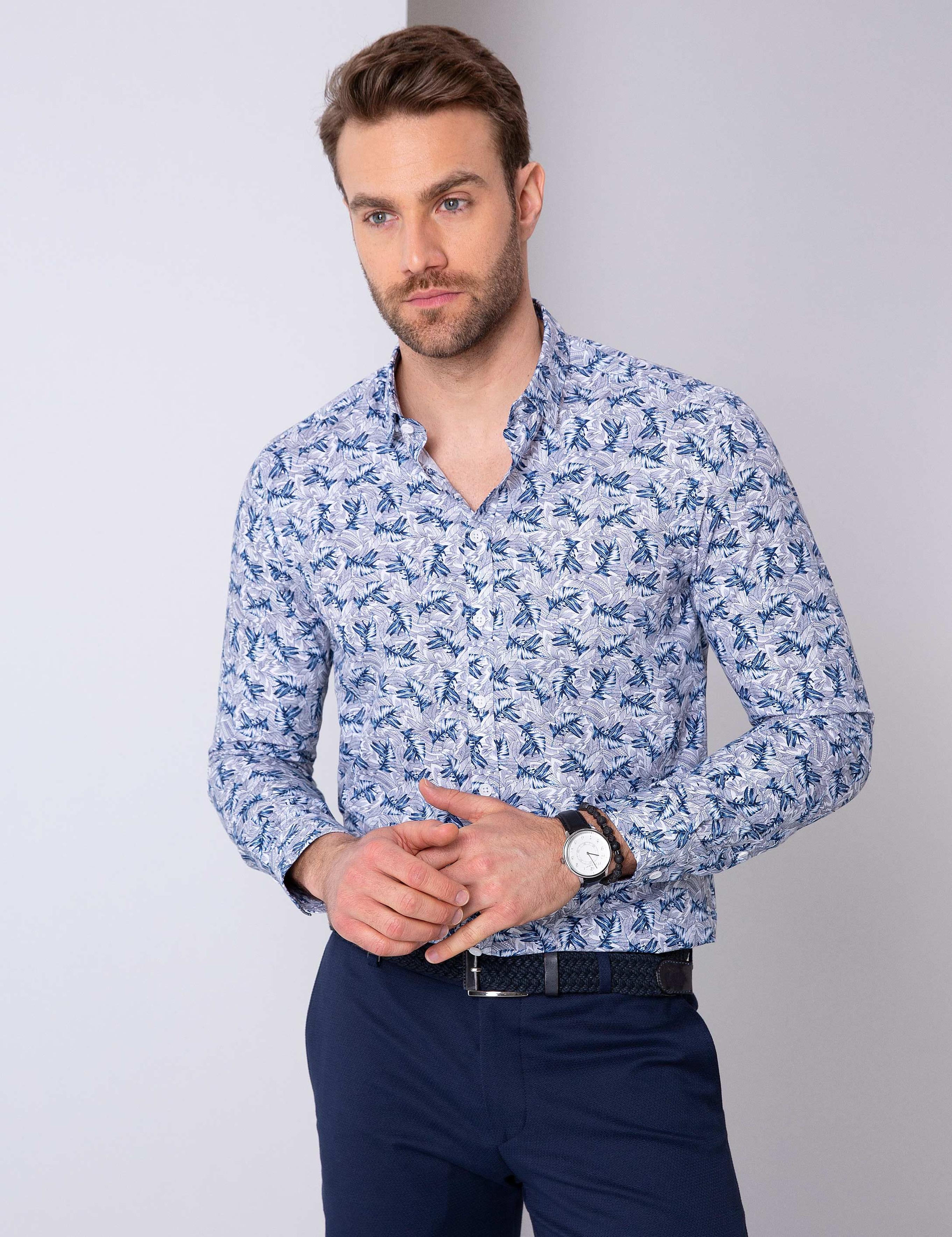 Lacivert Slim Fit Uzun Kollu Gömlek