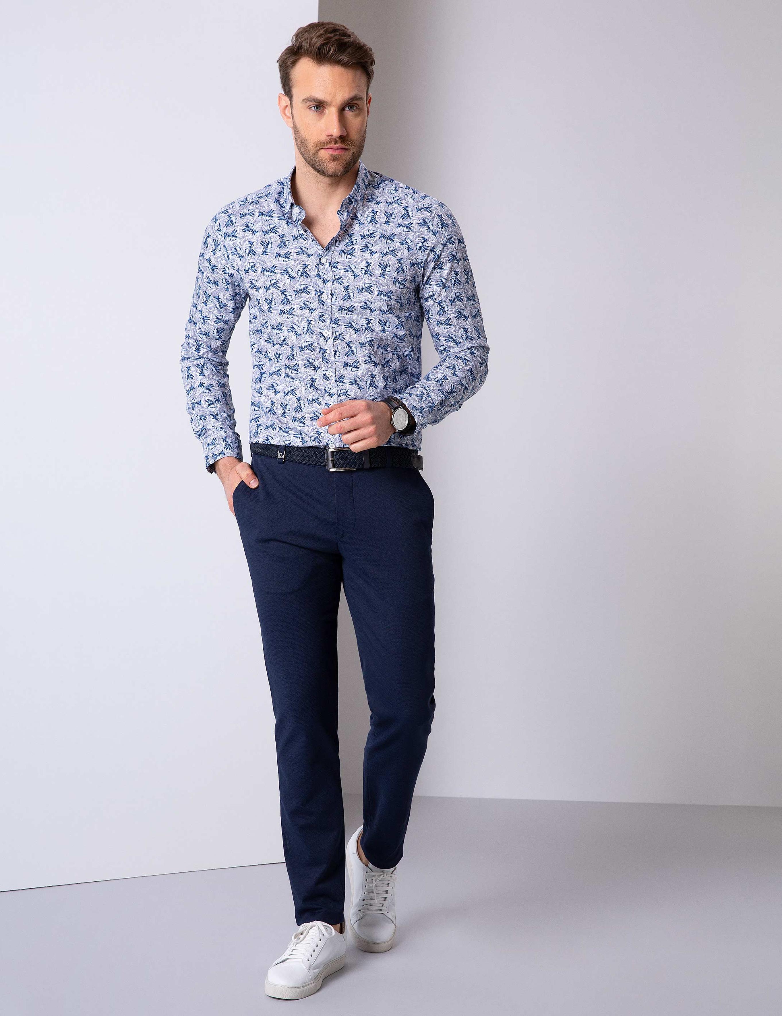 Lacivert Slim Fit Uzun Kollu Gömlek