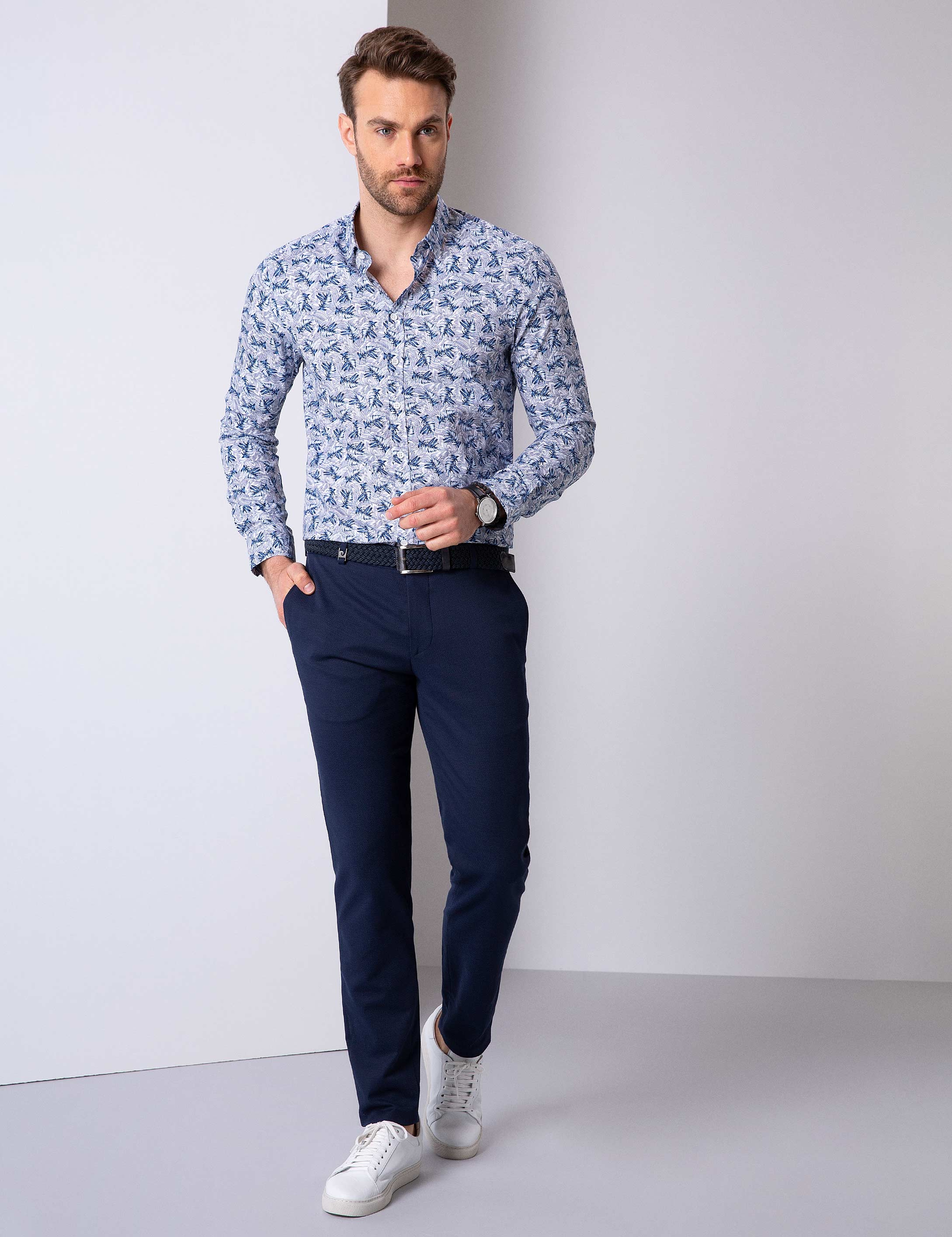 Lacivert Slim Fit Uzun Kollu Gömlek - Image 3