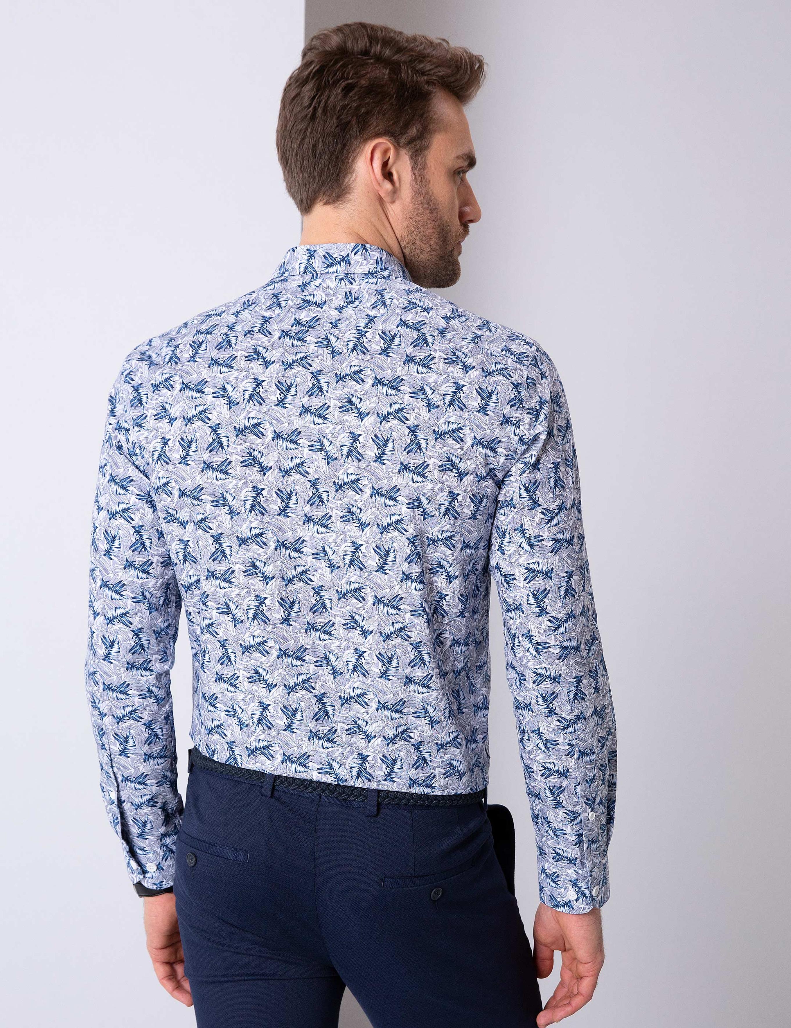 Lacivert Slim Fit Uzun Kollu Gömlek