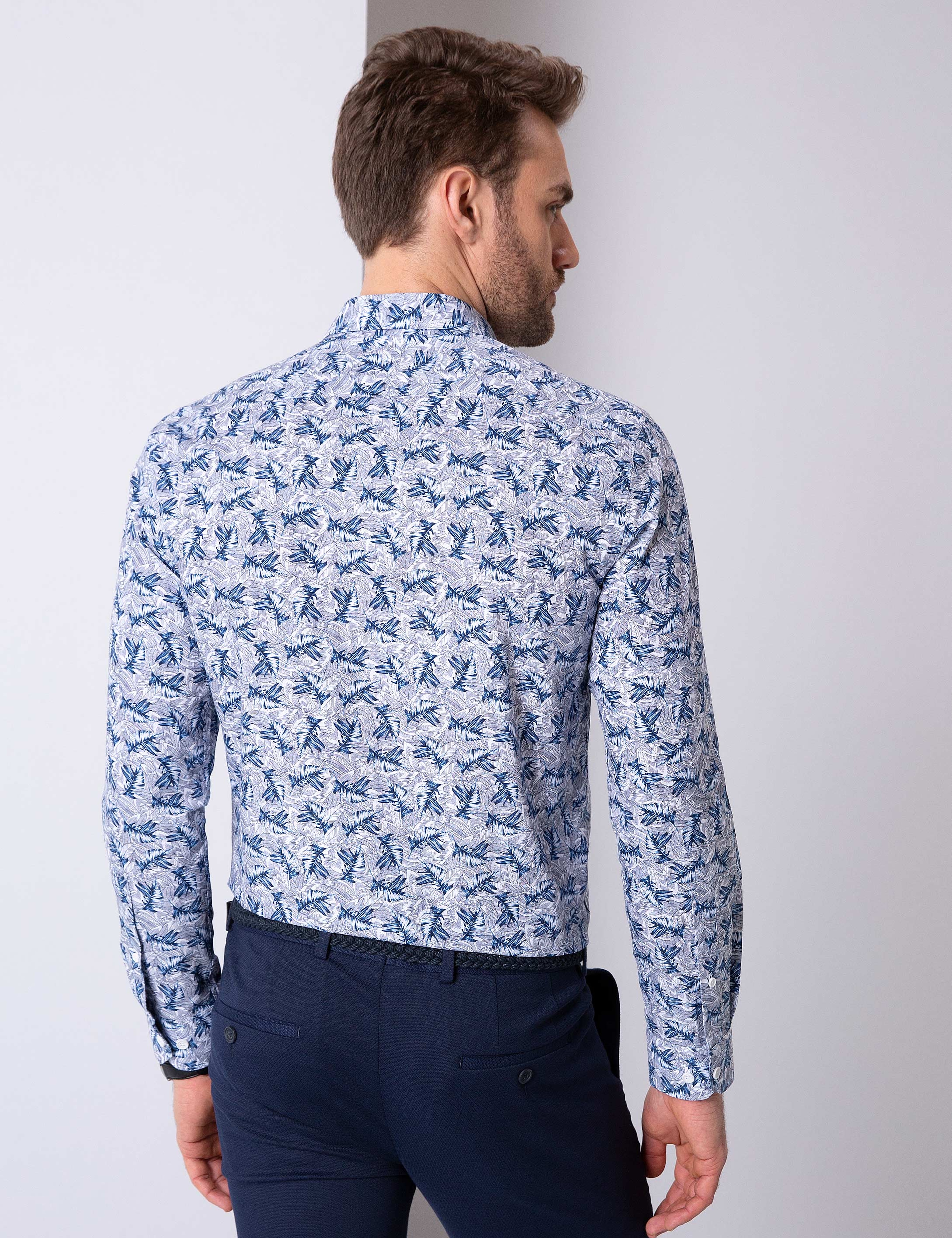 Lacivert Slim Fit Uzun Kollu Gömlek - Image 4