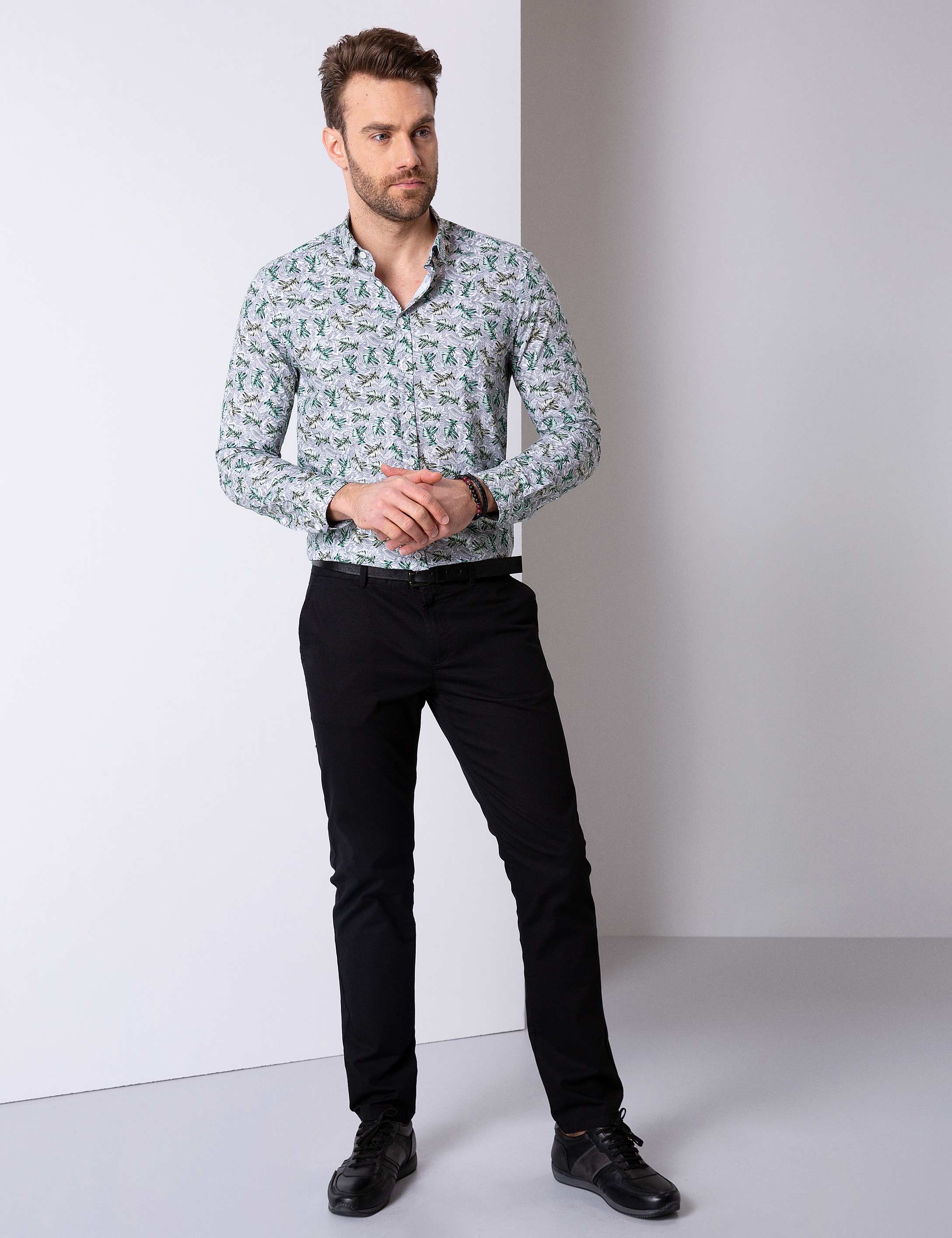Haki Slim Fit Uzun Kollu Gömlek