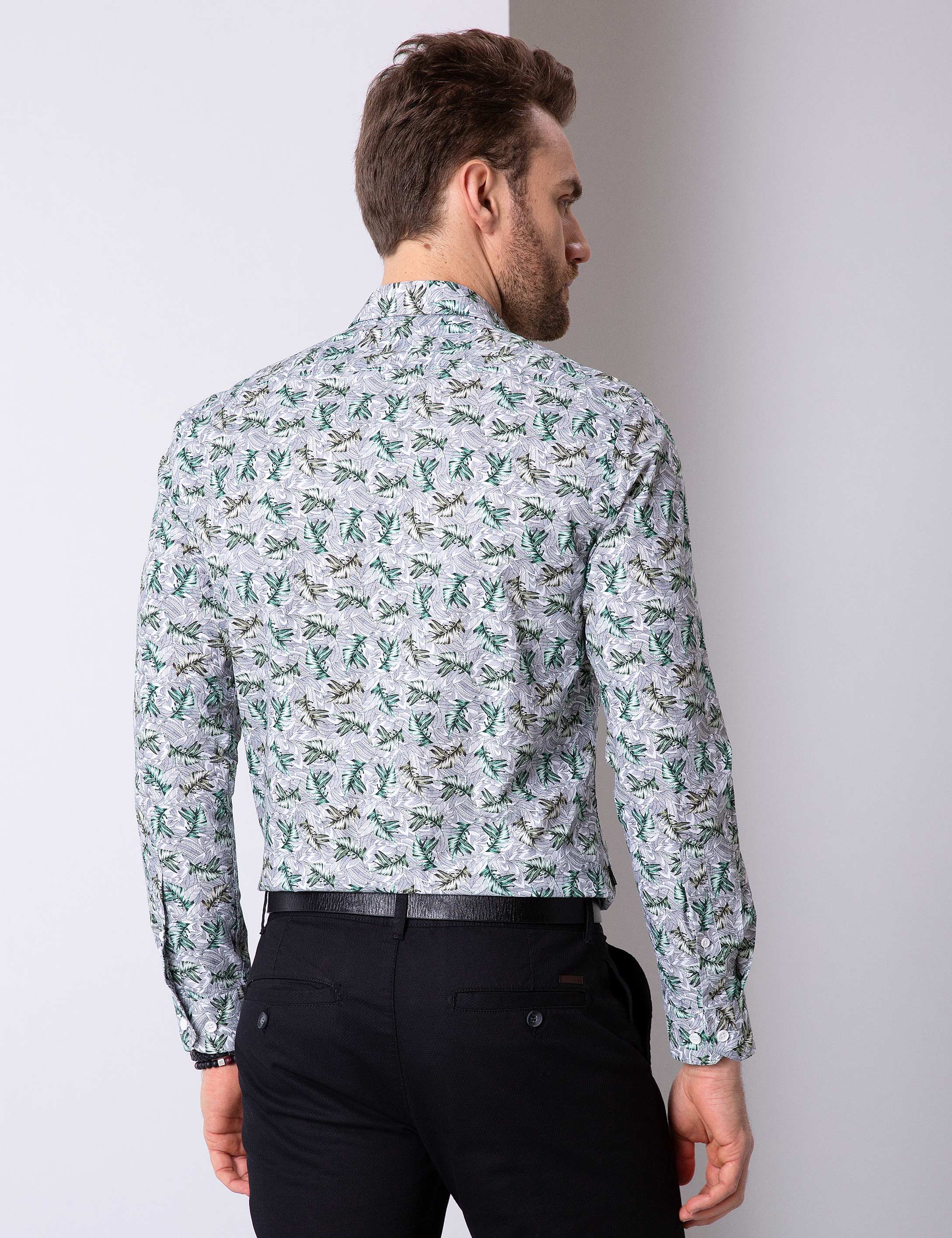 Haki Slim Fit Uzun Kollu Gömlek - Image 4