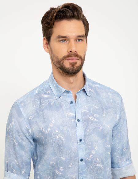 Açık Mavi Slim Fit Keten Gömlek - 50200603023