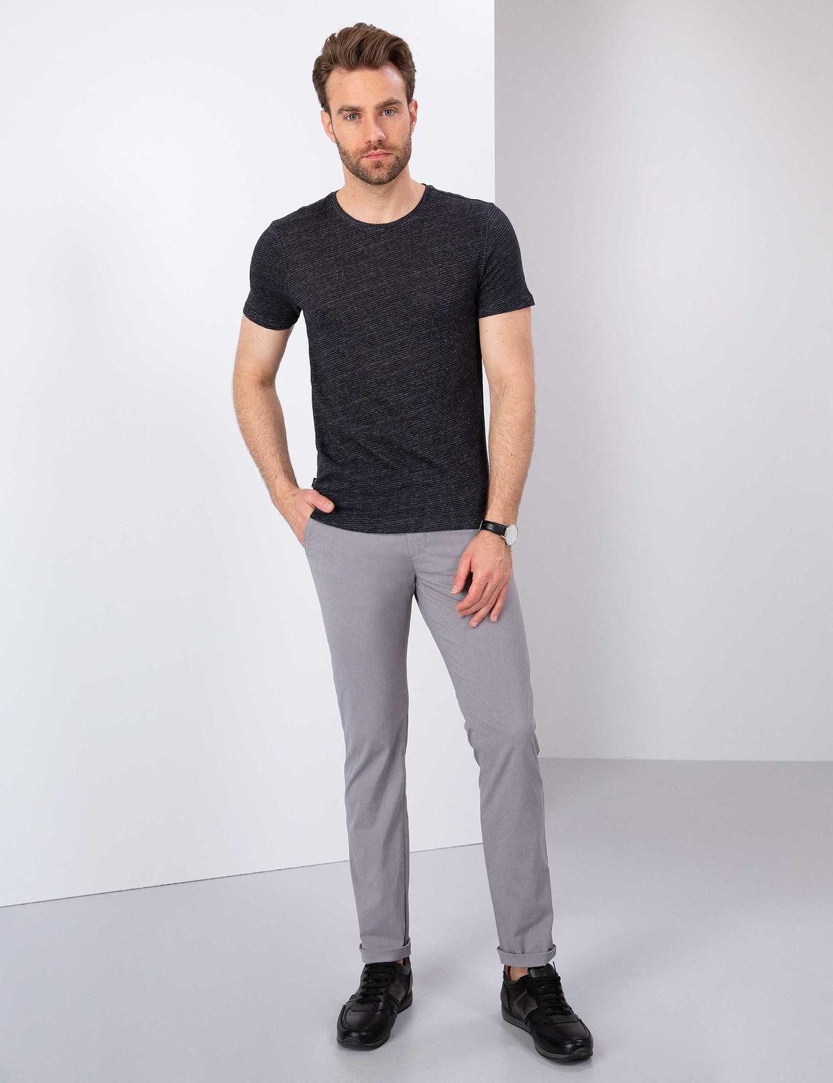 Gri Slim Fit Kanvas Pantolon