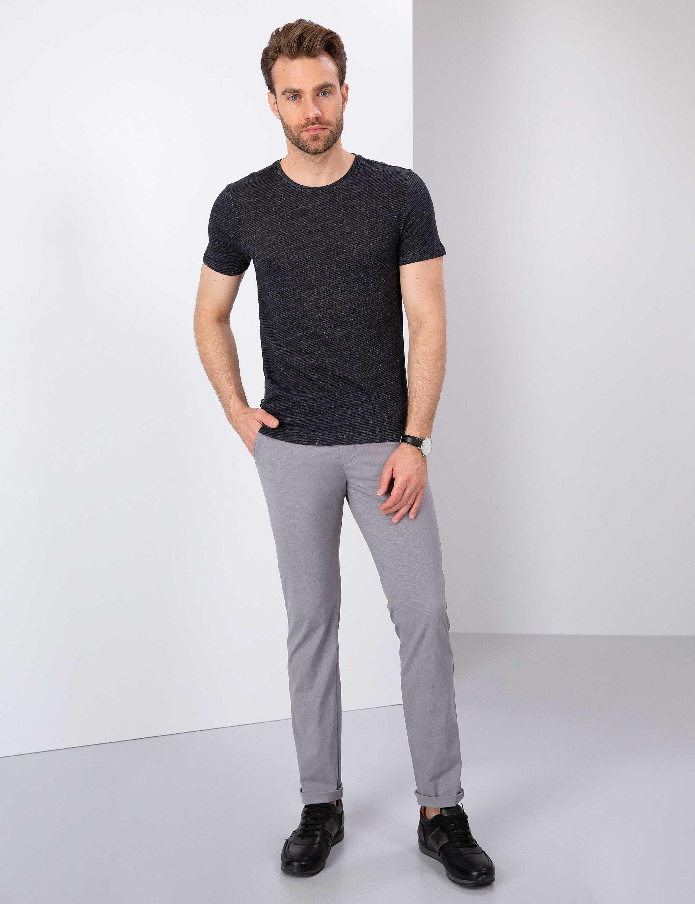 Gri Slim Fit Kanvas Pantolon