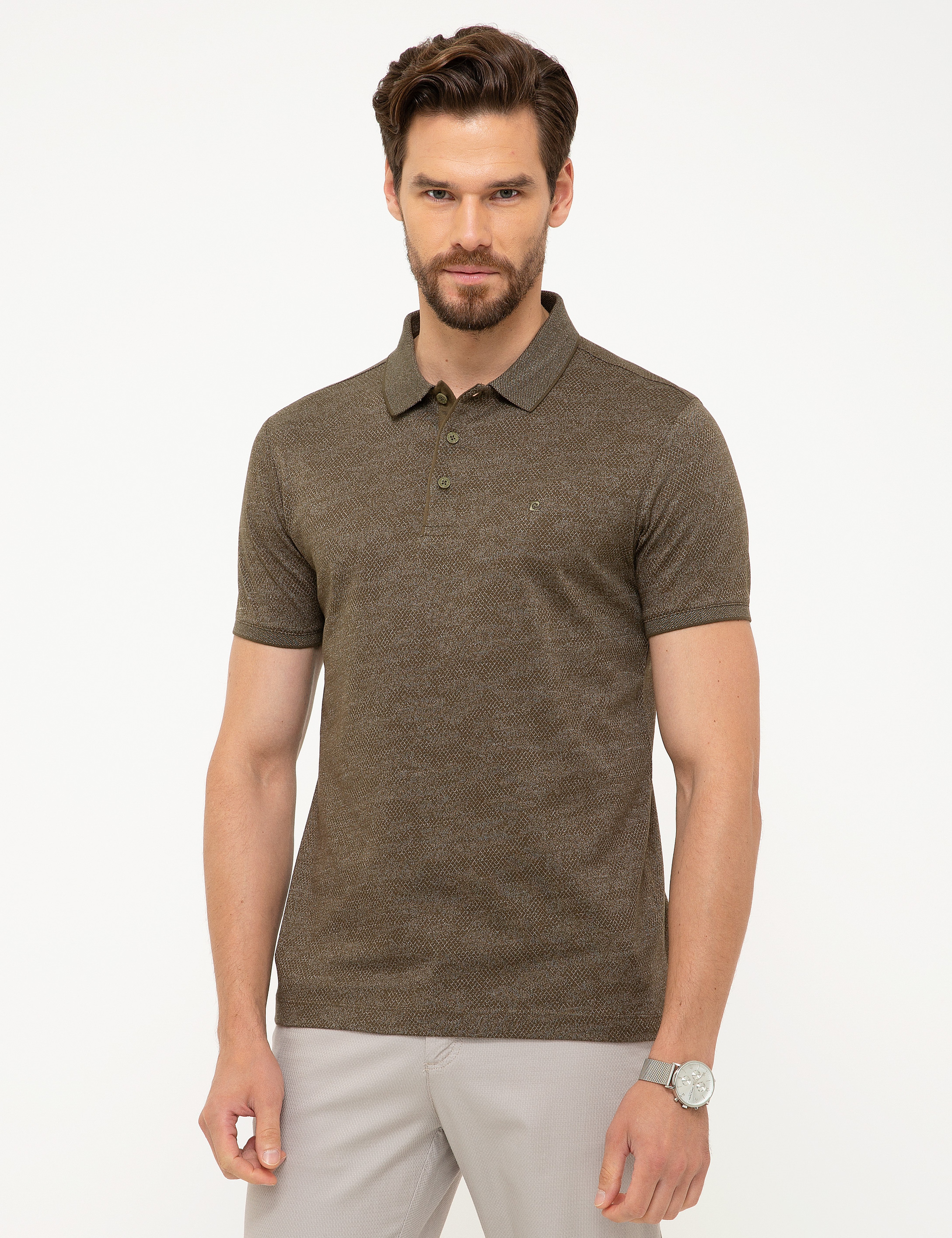 Haki Slim Fit Polo Yaka T-Shirt - Image 1