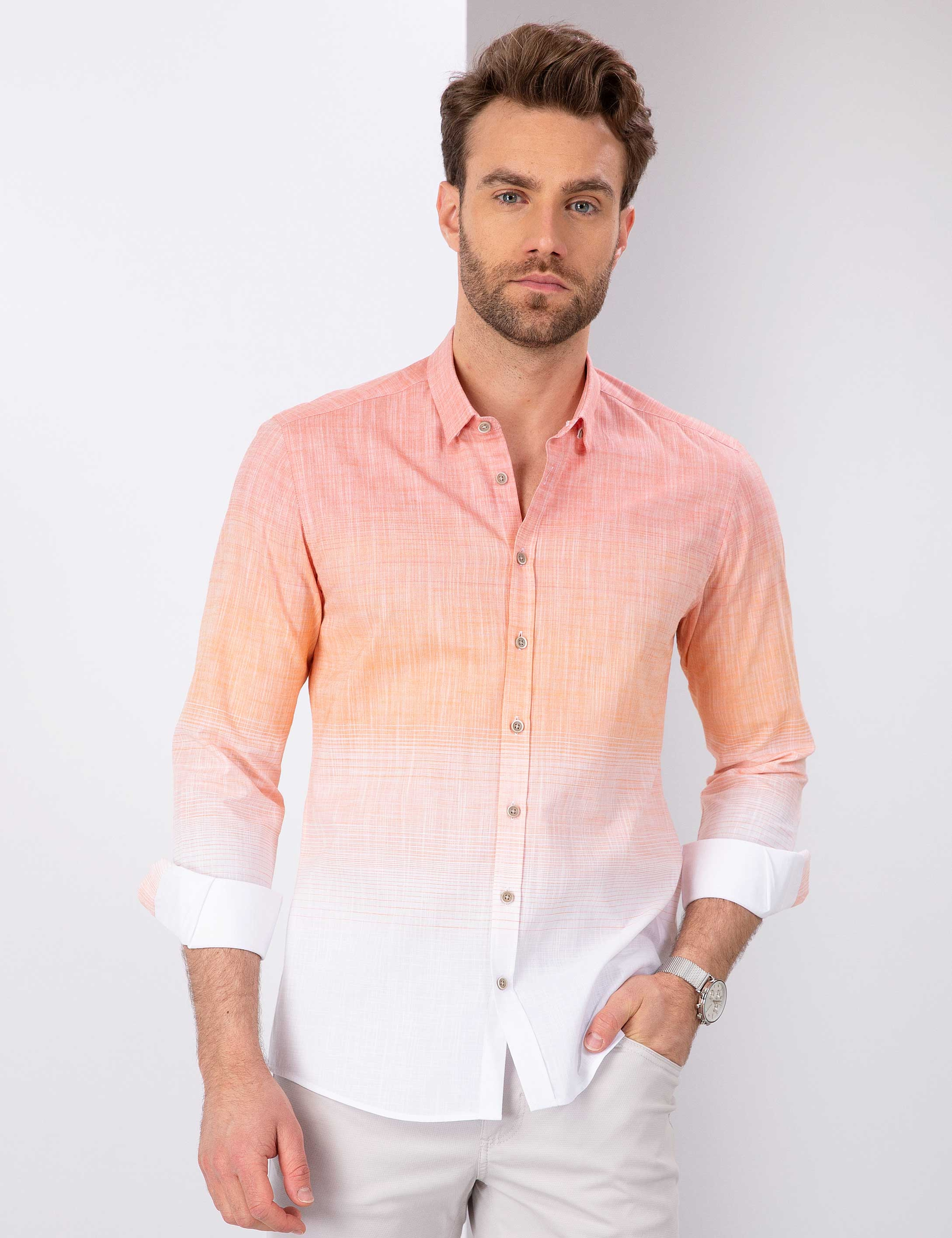 Turuncu Slim Fit Gömlek - Image 2