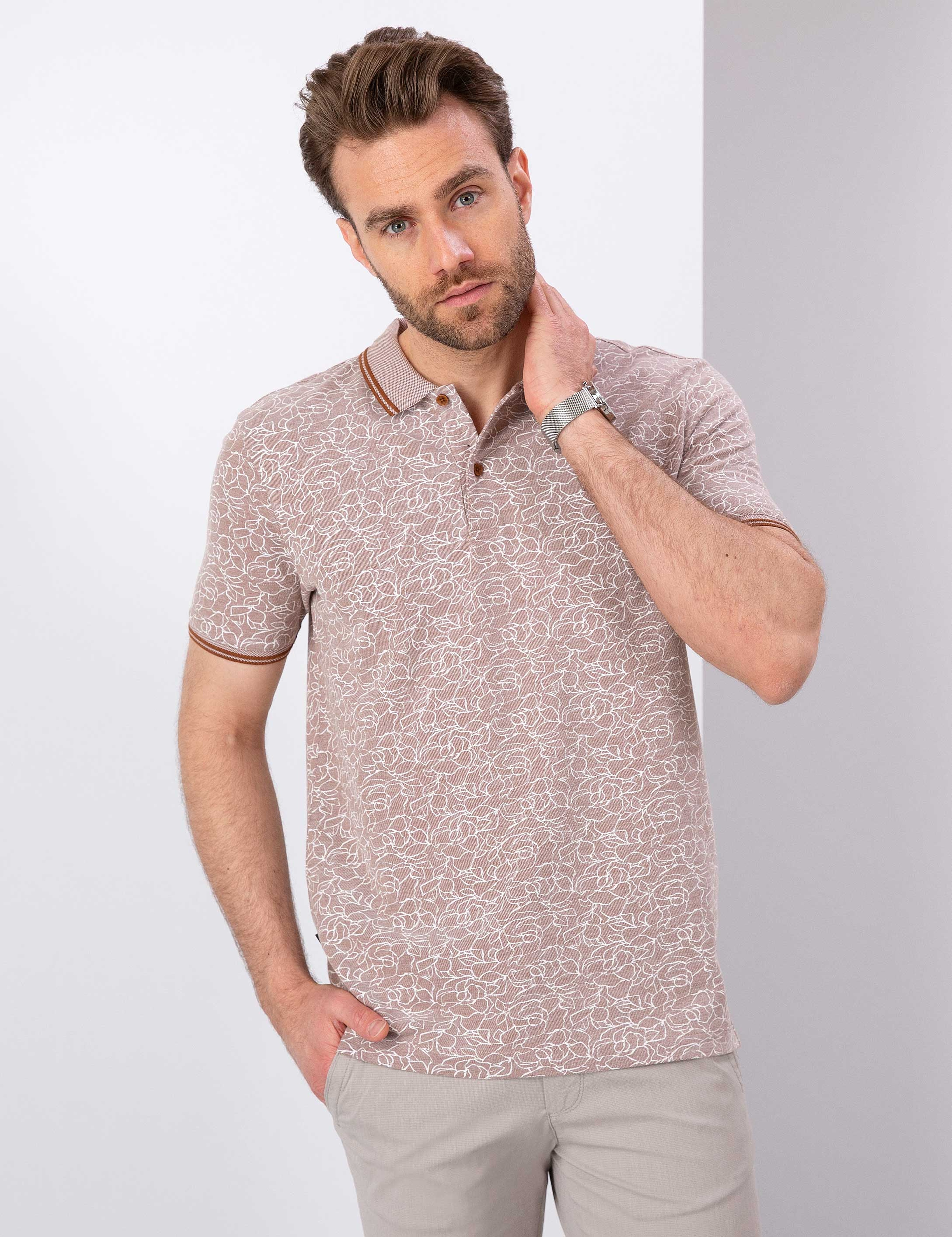 Açık Kahverengi Slim Fit Tişört - Image 2