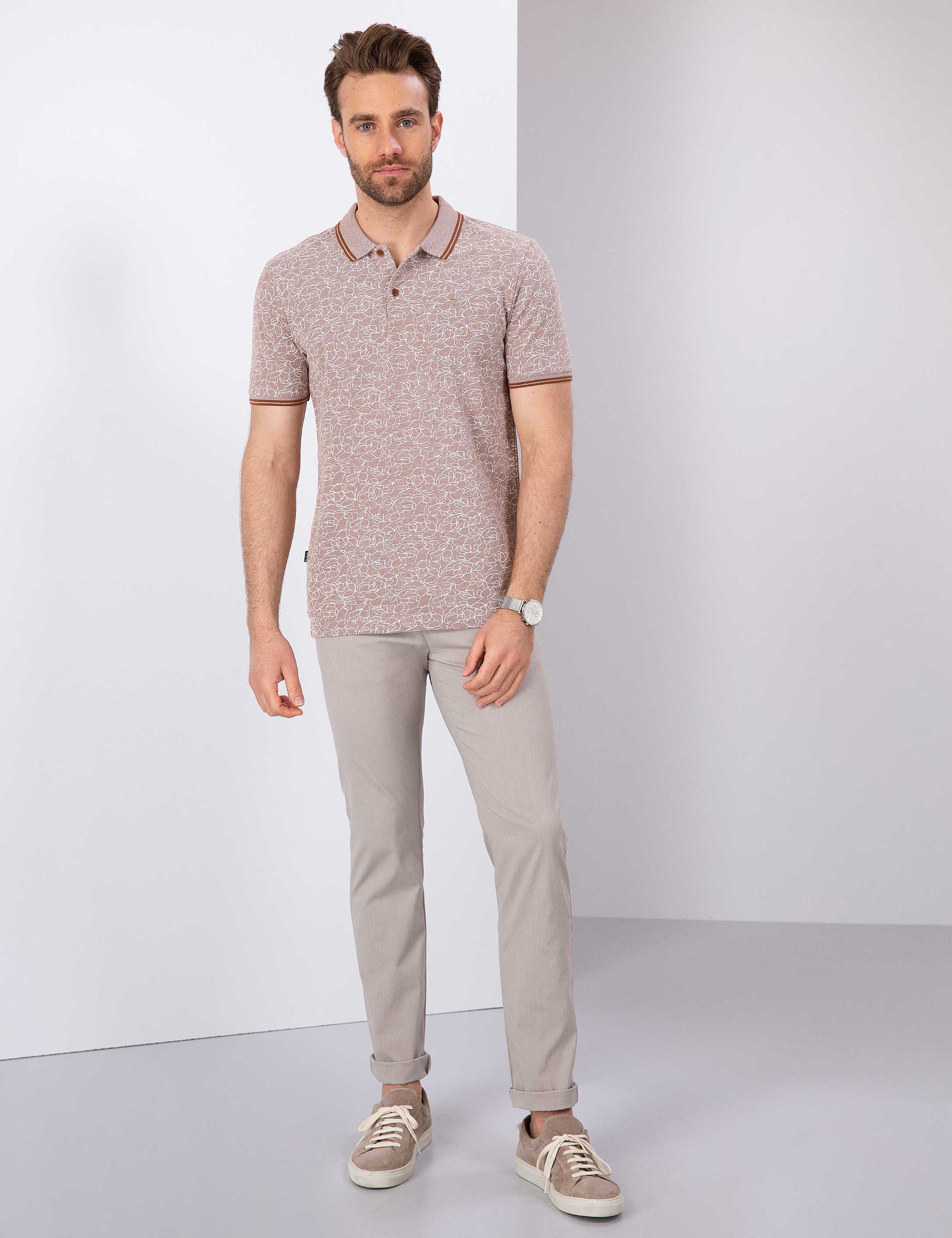 Açık Kahverengi Slim Fit Tişört - Image 4