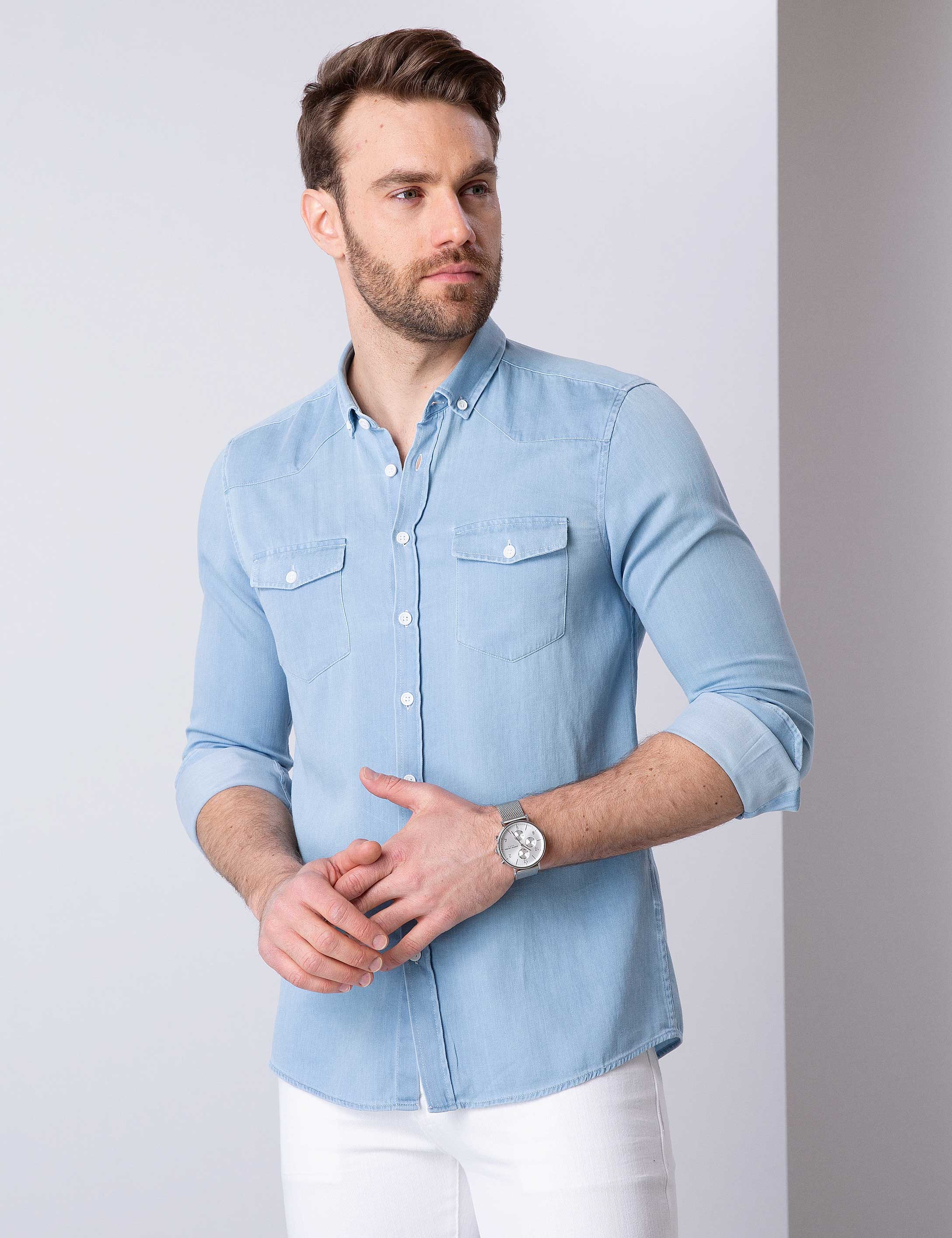 Mavi Slim Fit Denim Gömlek - Image 2