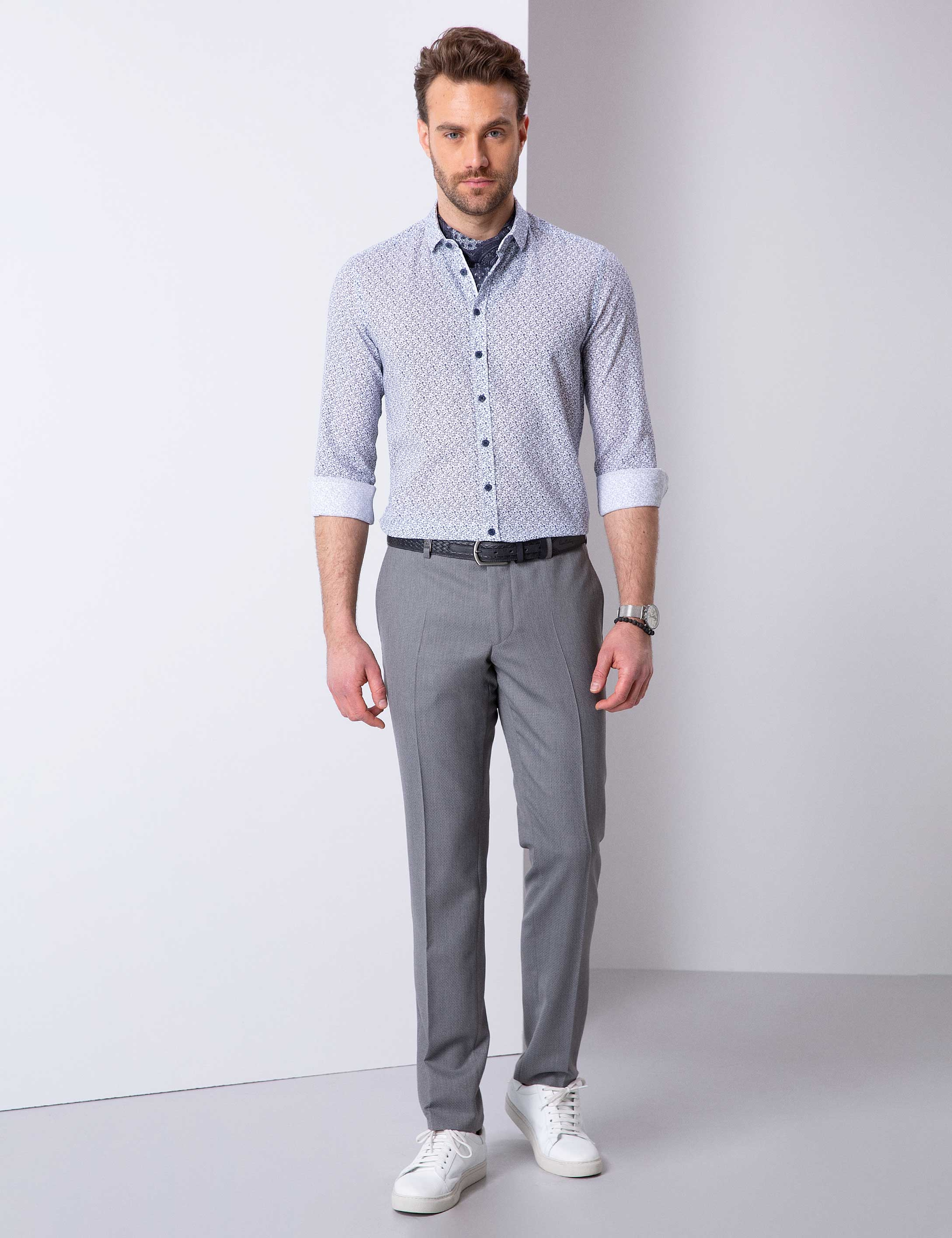 Lacivert Slim Fit Uzun Kollu Gömlek