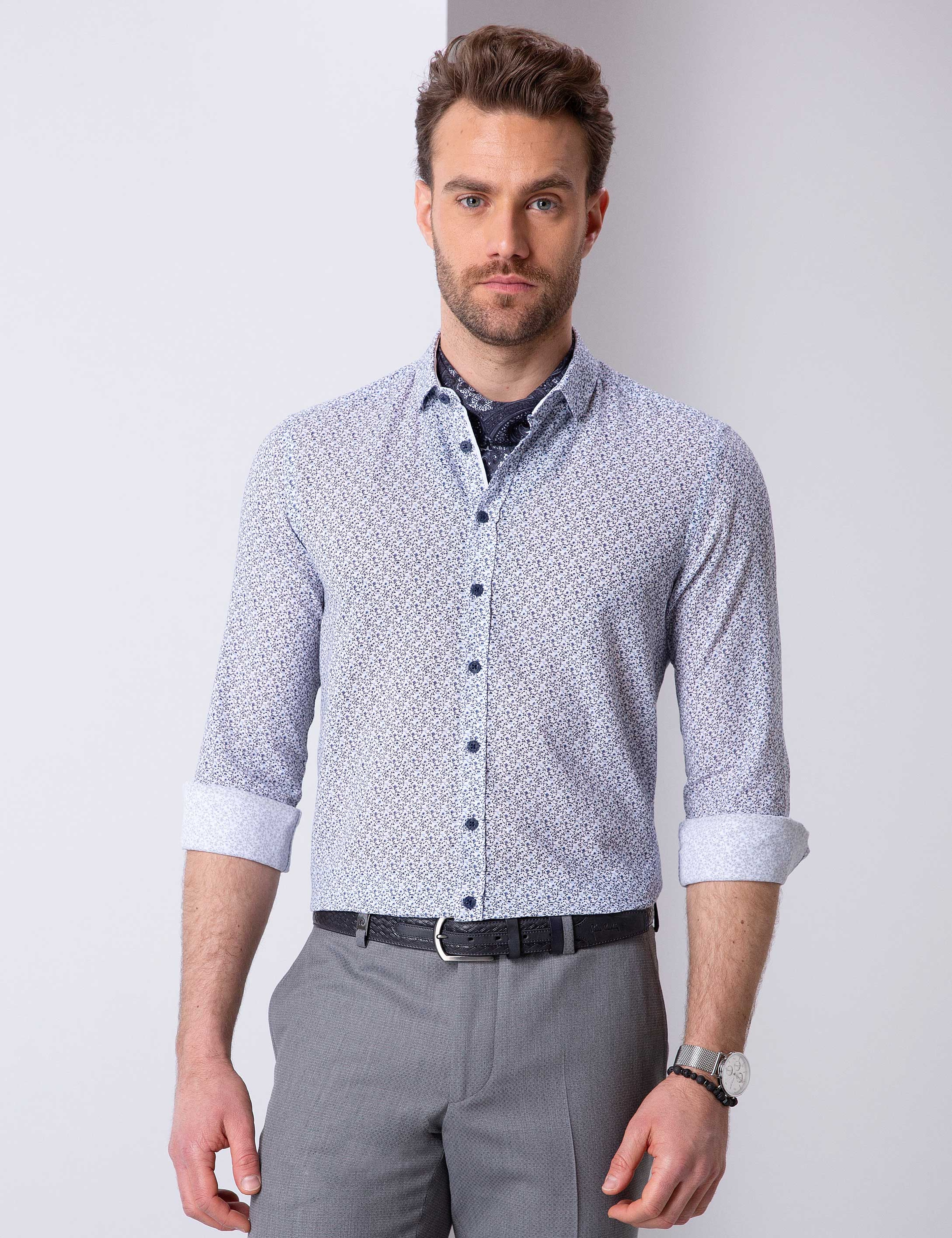 Lacivert Slim Fit Uzun Kollu Gömlek - Image 1