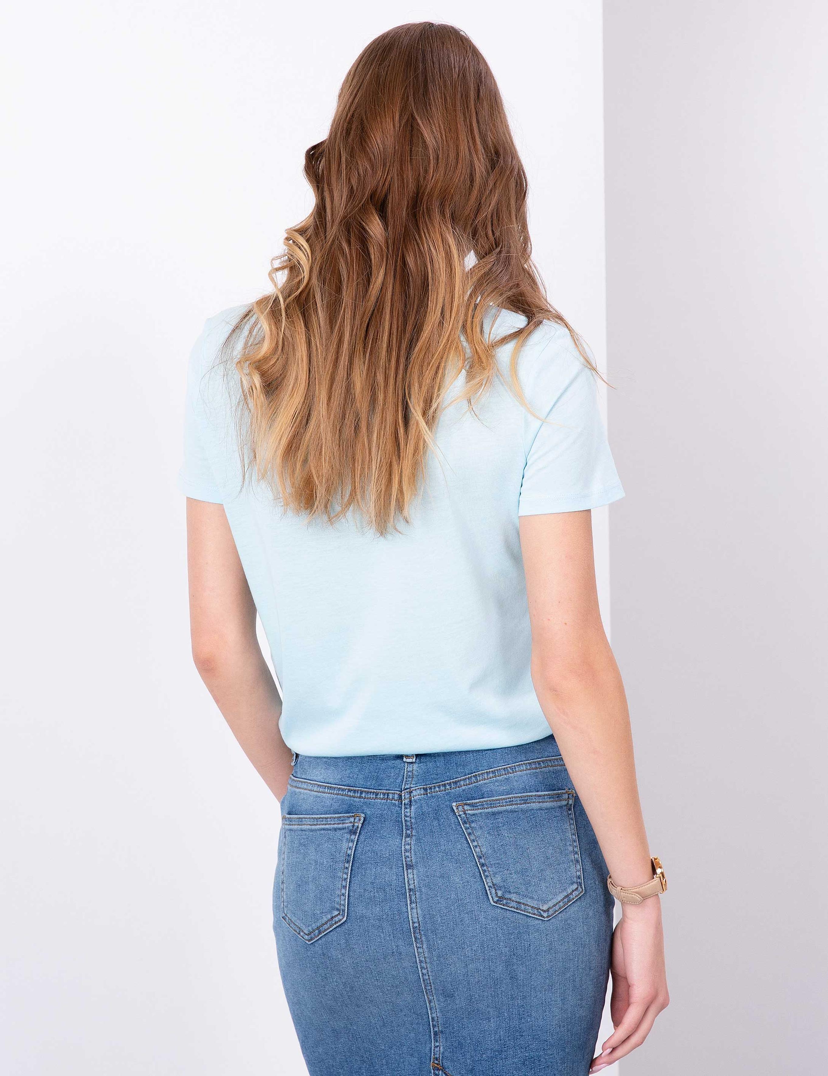 Açık Mavi Bisiklet Yaka Tişört