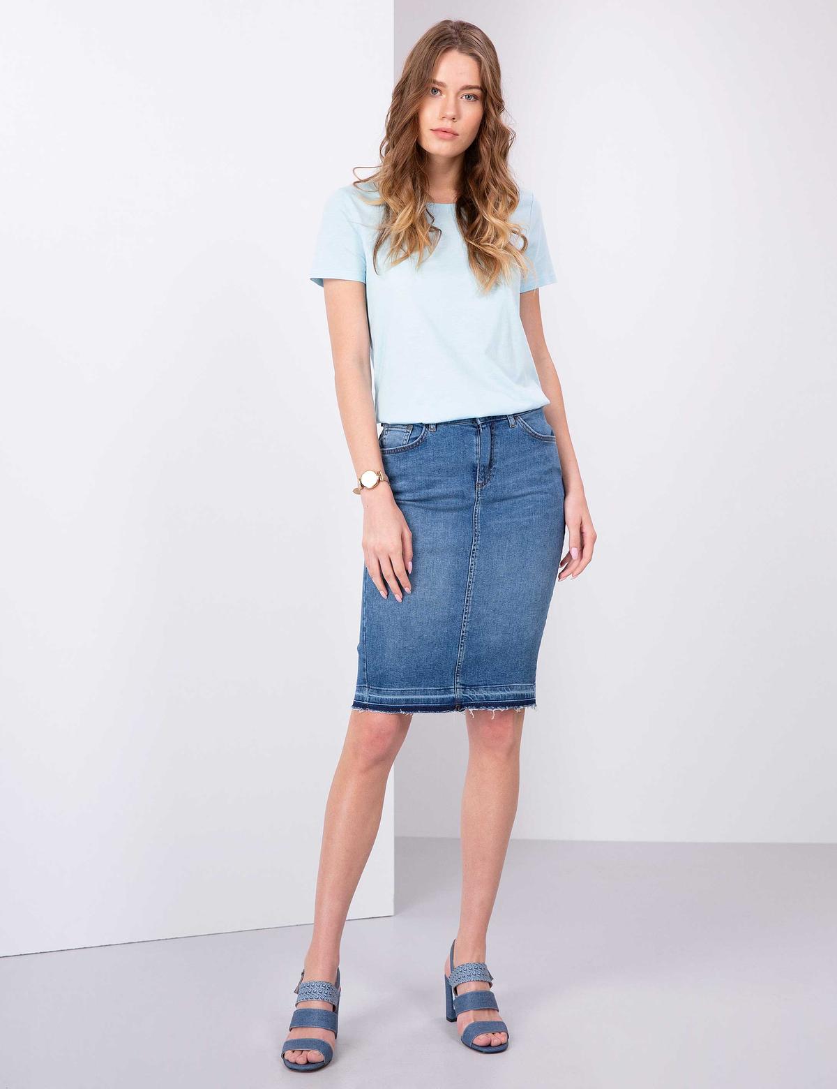 Açık Mavi Bisiklet Yaka Tişört - 50200752039