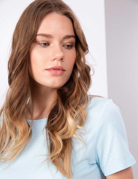 Açık Mavi Bisiklet Yaka Tişört - 50200752039