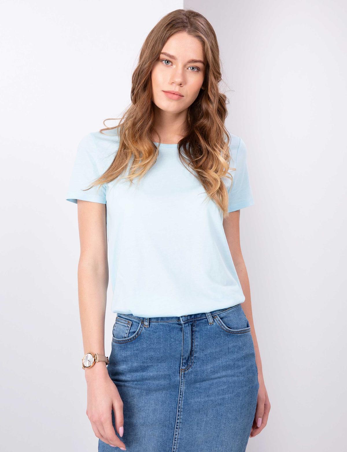 Açık Mavi Bisiklet Yaka Tişört