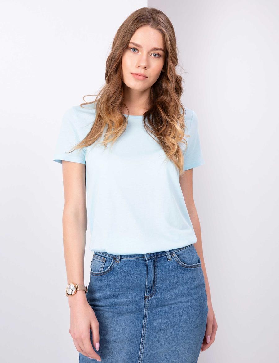 Açık Mavi Bisiklet Yaka Tişört