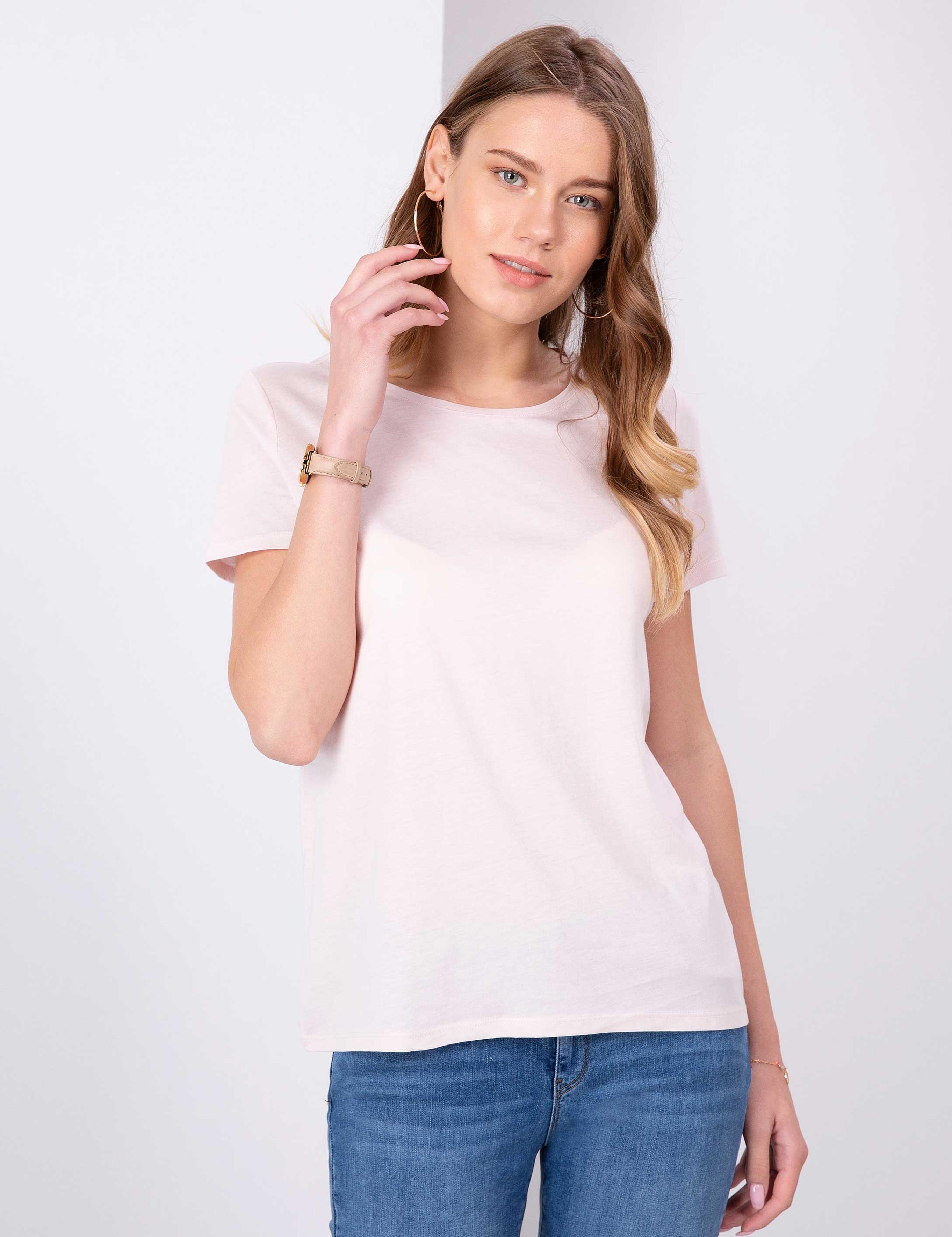 Toz Pembe Bisiklet Yaka Tişört