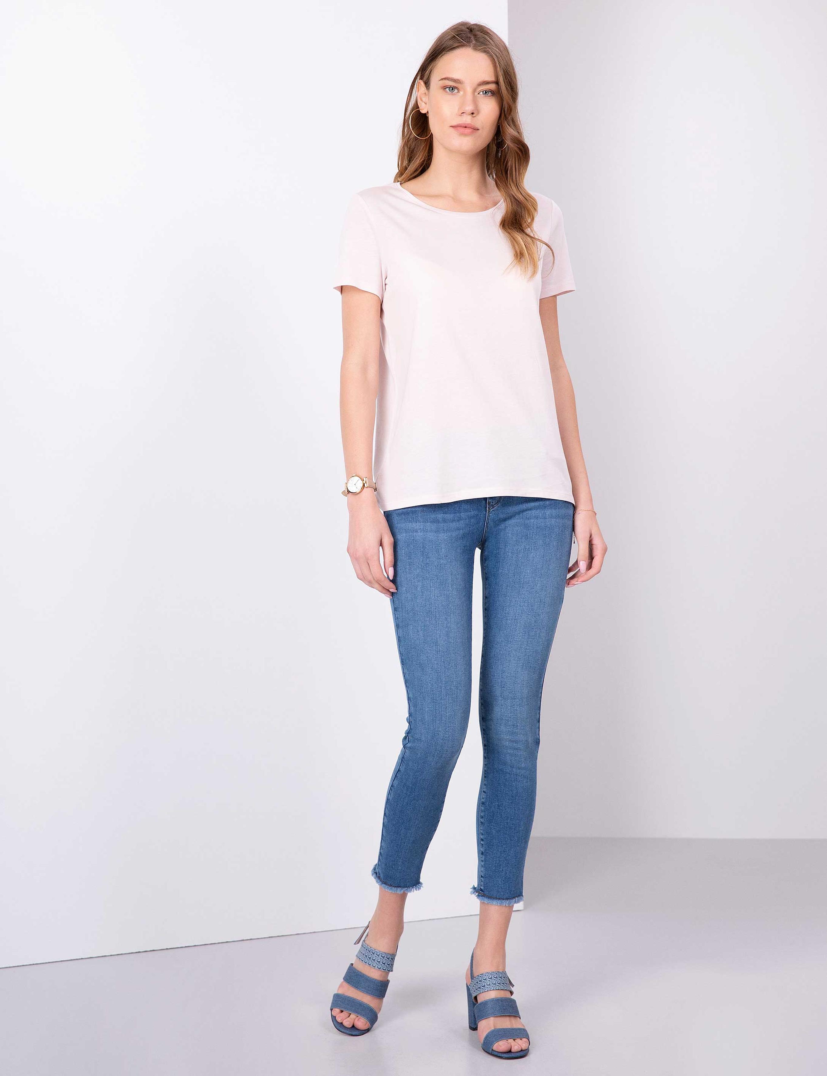 Toz Pembe Bisiklet Yaka Tişört