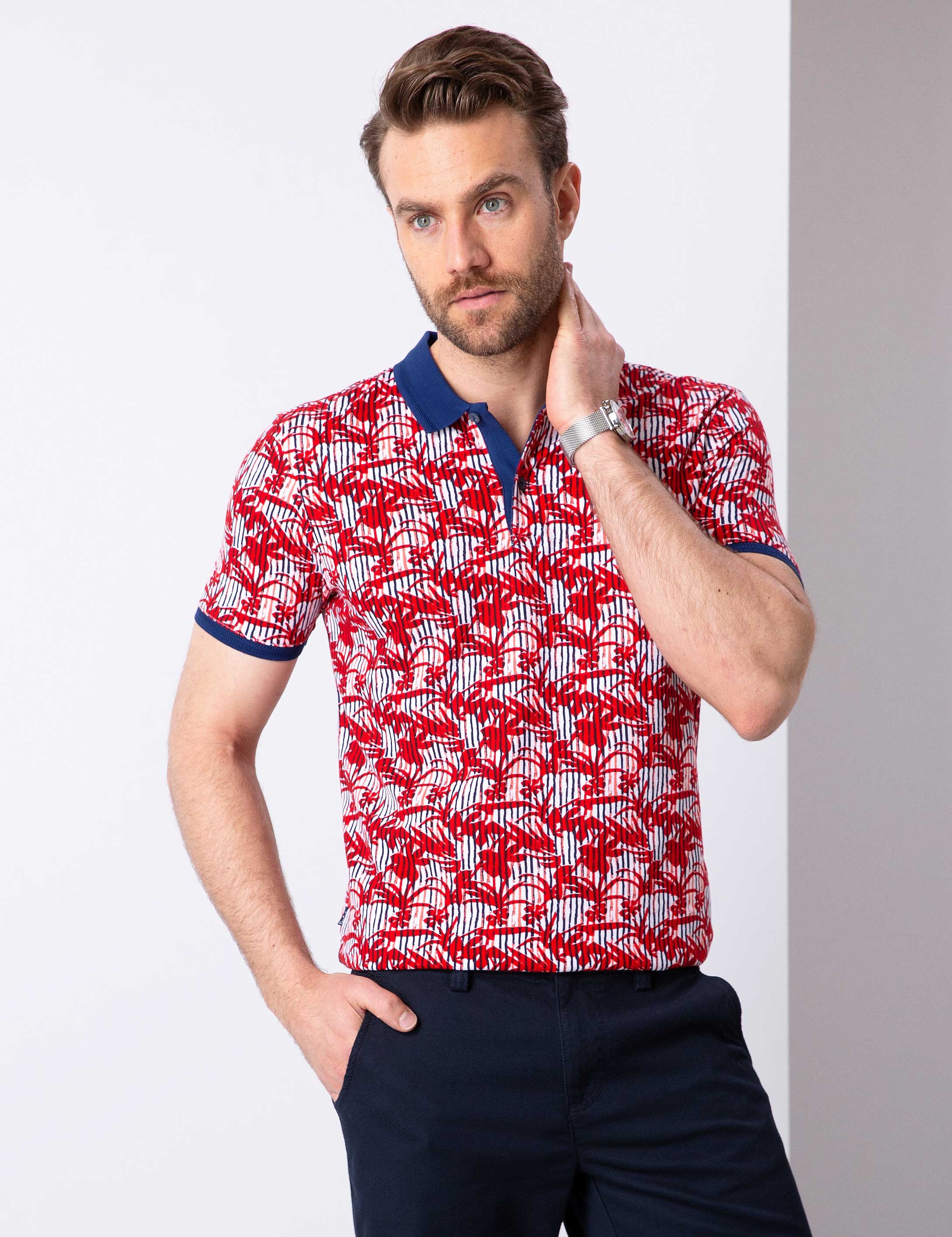 Kırmızı Slim Fit Polo Yaka T-Shirt - Image 1